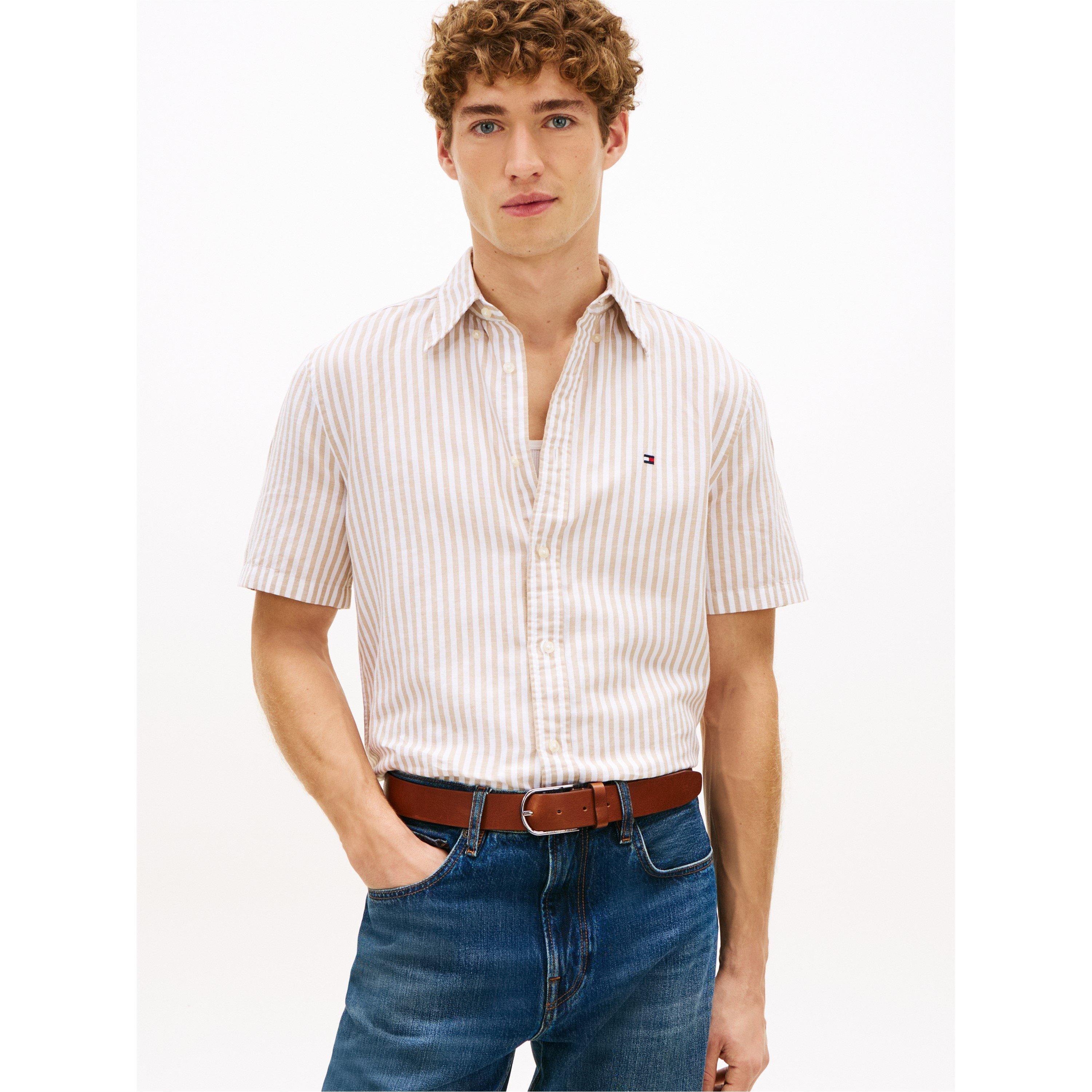 Sandalwood/Strp - Tommy Hilfiger - Men's Patterned Short Sleeve Shirt - 2