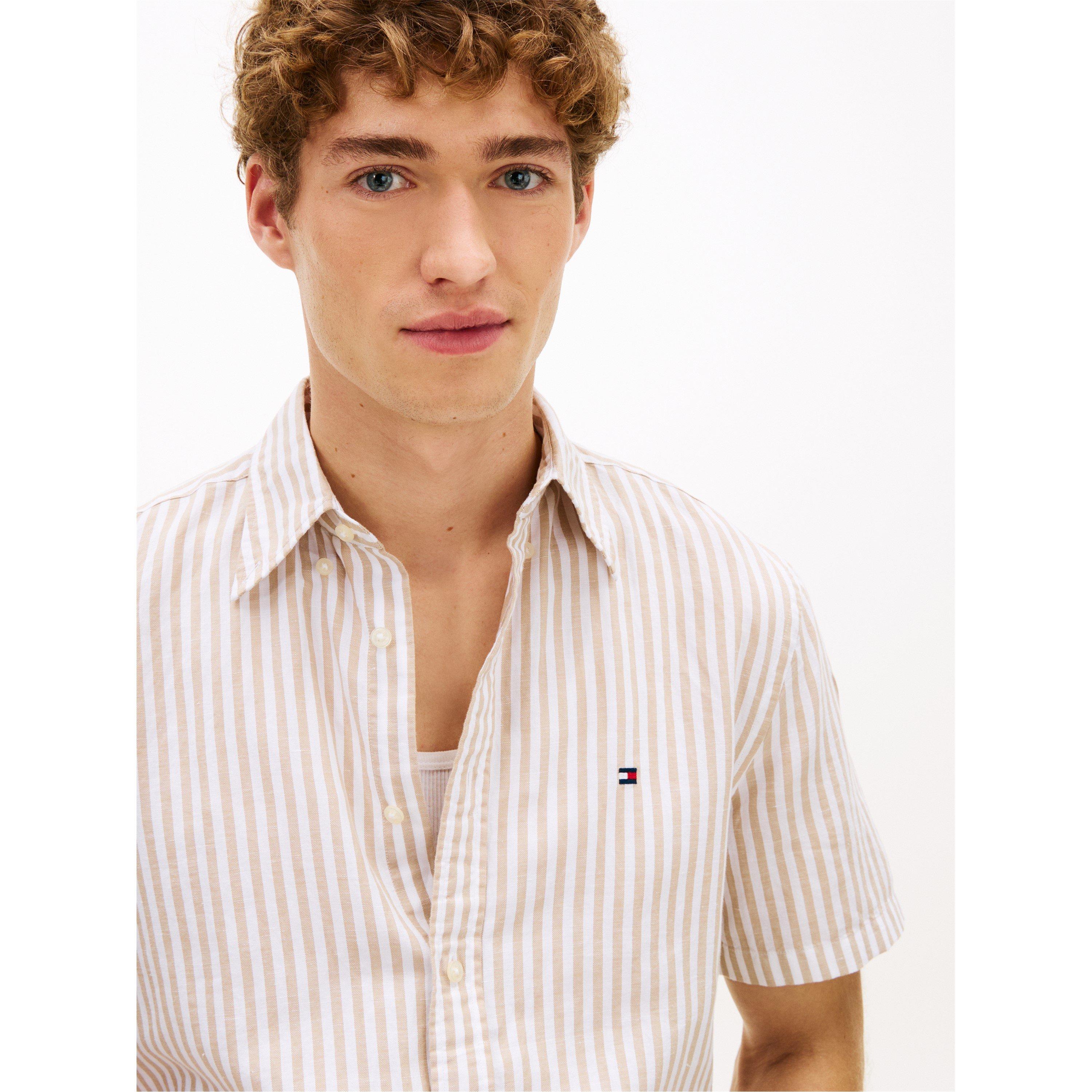 Sandalwood/Strp - Tommy Hilfiger - Men's Patterned Short Sleeve Shirt - 3
