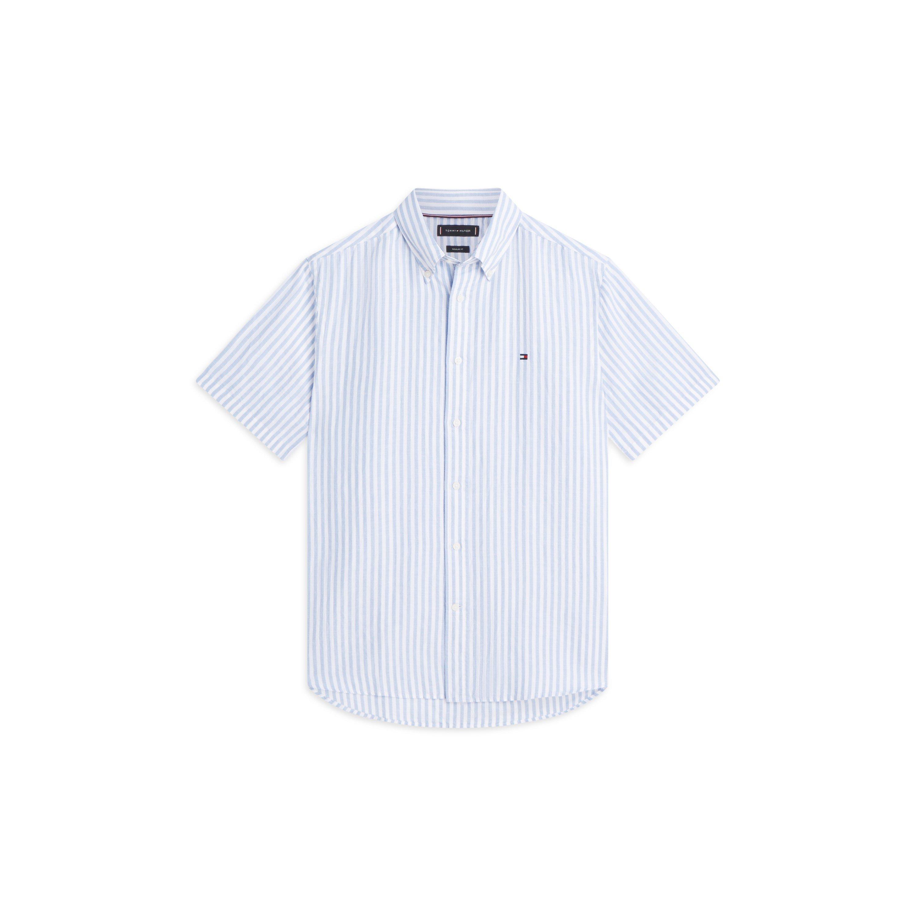 Tommy Hilfiger Men's Patterned Short Sleeve Shirt - Cloudy Blu/Strp - Size 2XL