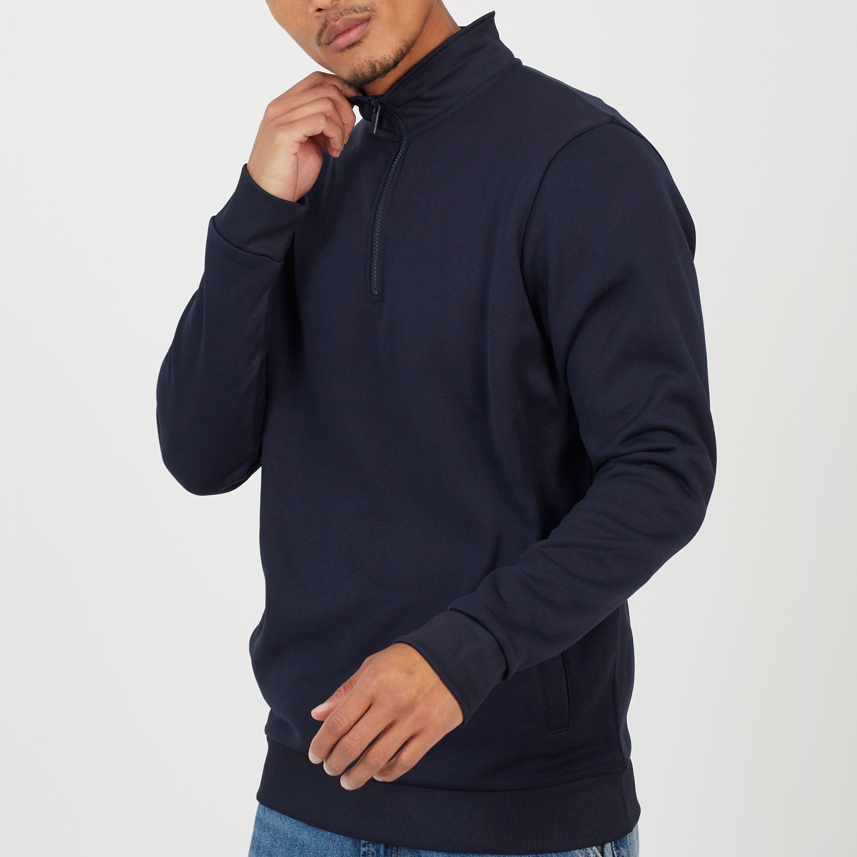 Brave Soul Men's Charcoal Funnel Neck Zip Sweatshirt - Navy - X Large