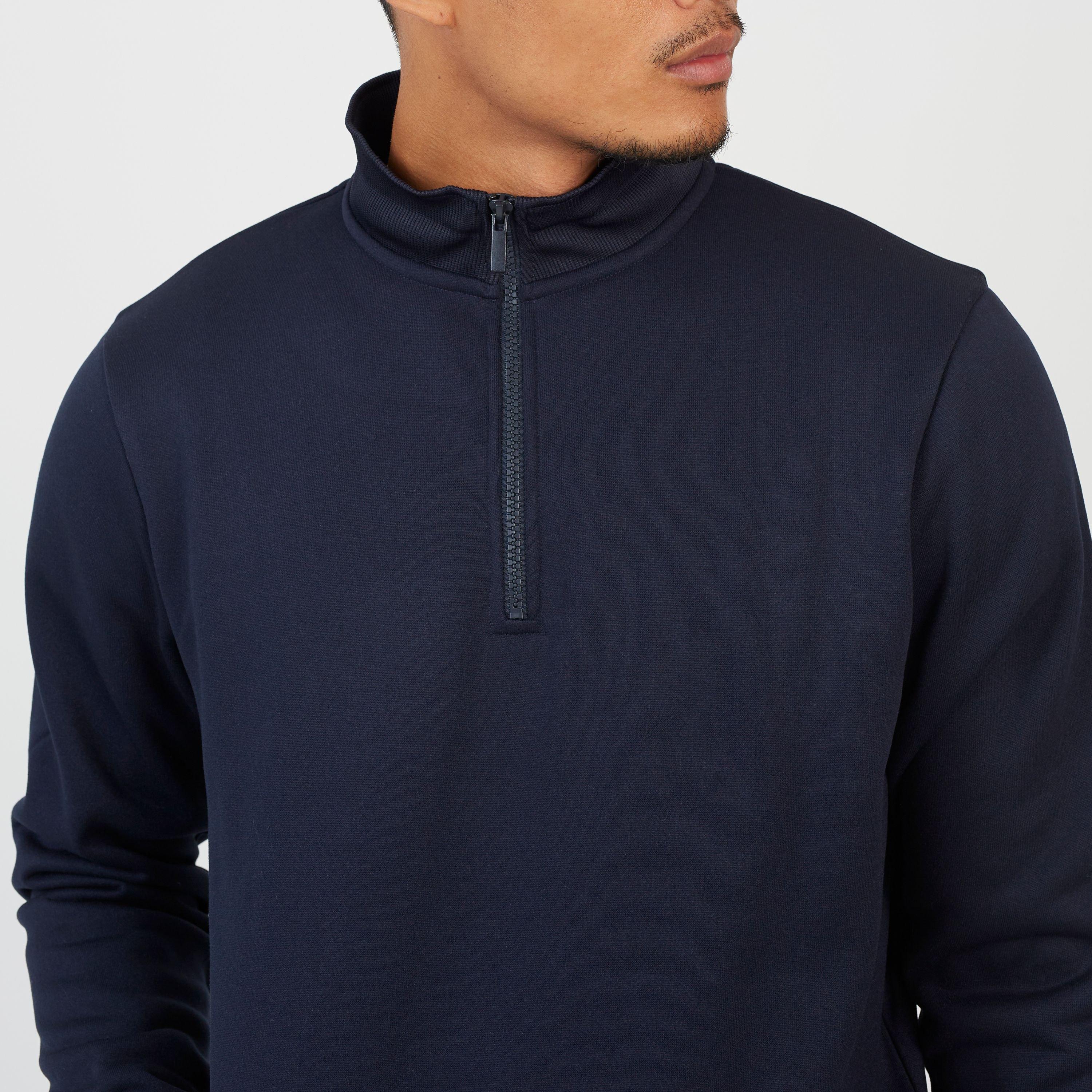 Navy - Brave Soul - Charcoal Mens Funnel Neck Zip Sweatshirt - 3