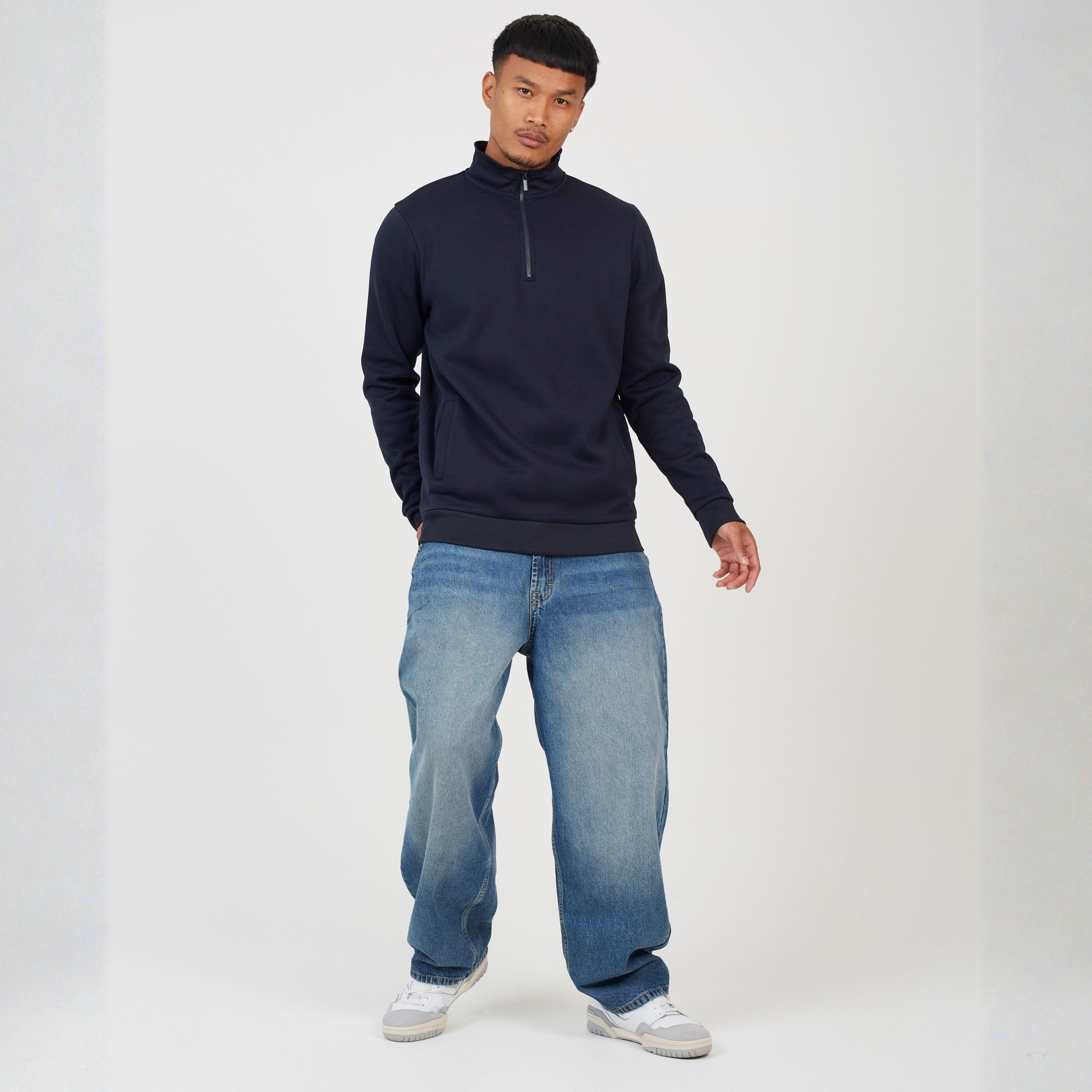 Navy - Brave Soul - Charcoal Mens Funnel Neck Zip Sweatshirt - 4