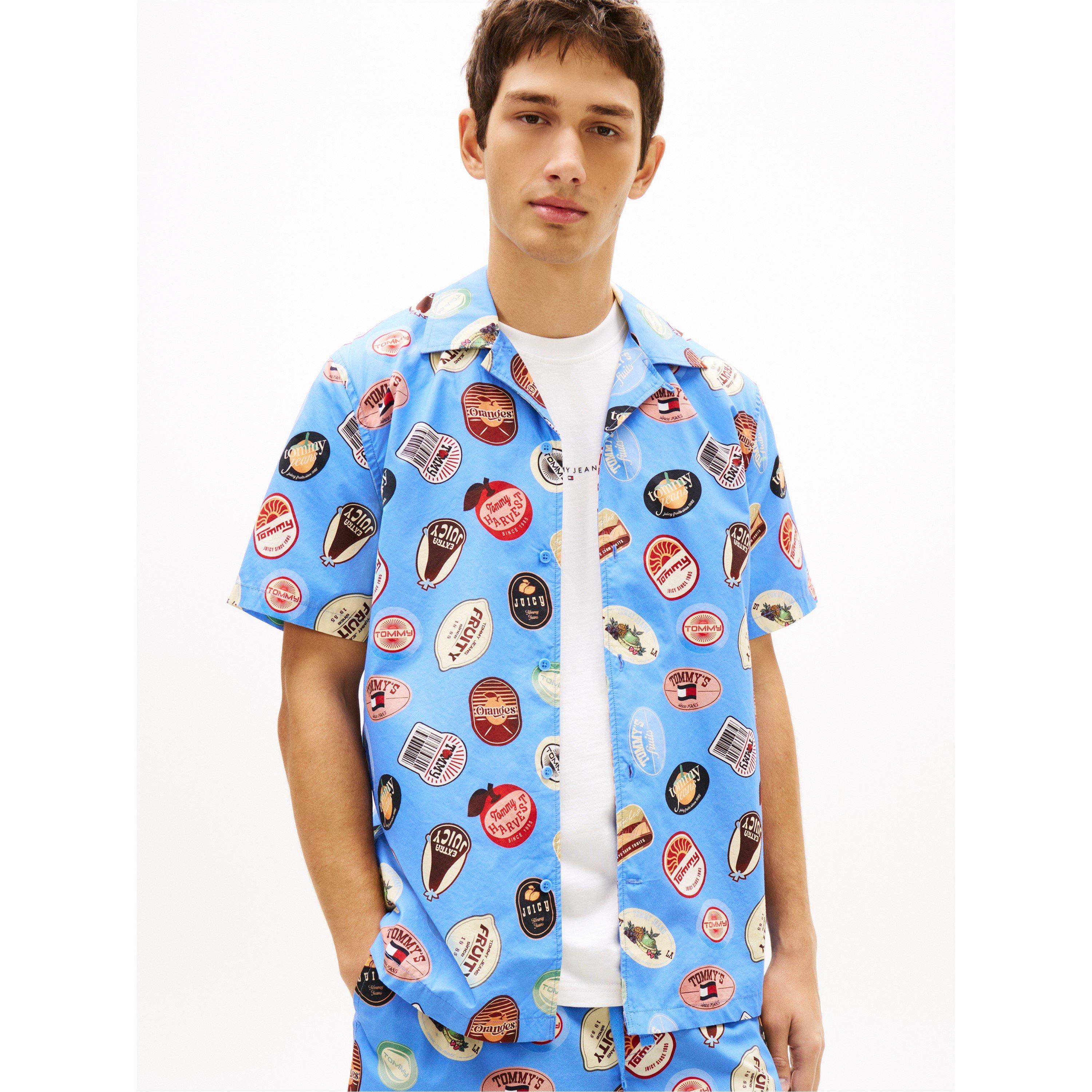 Blue Twilight - Tommy Jeans - Men's Patterned Short Sleeve Shirt - 2
