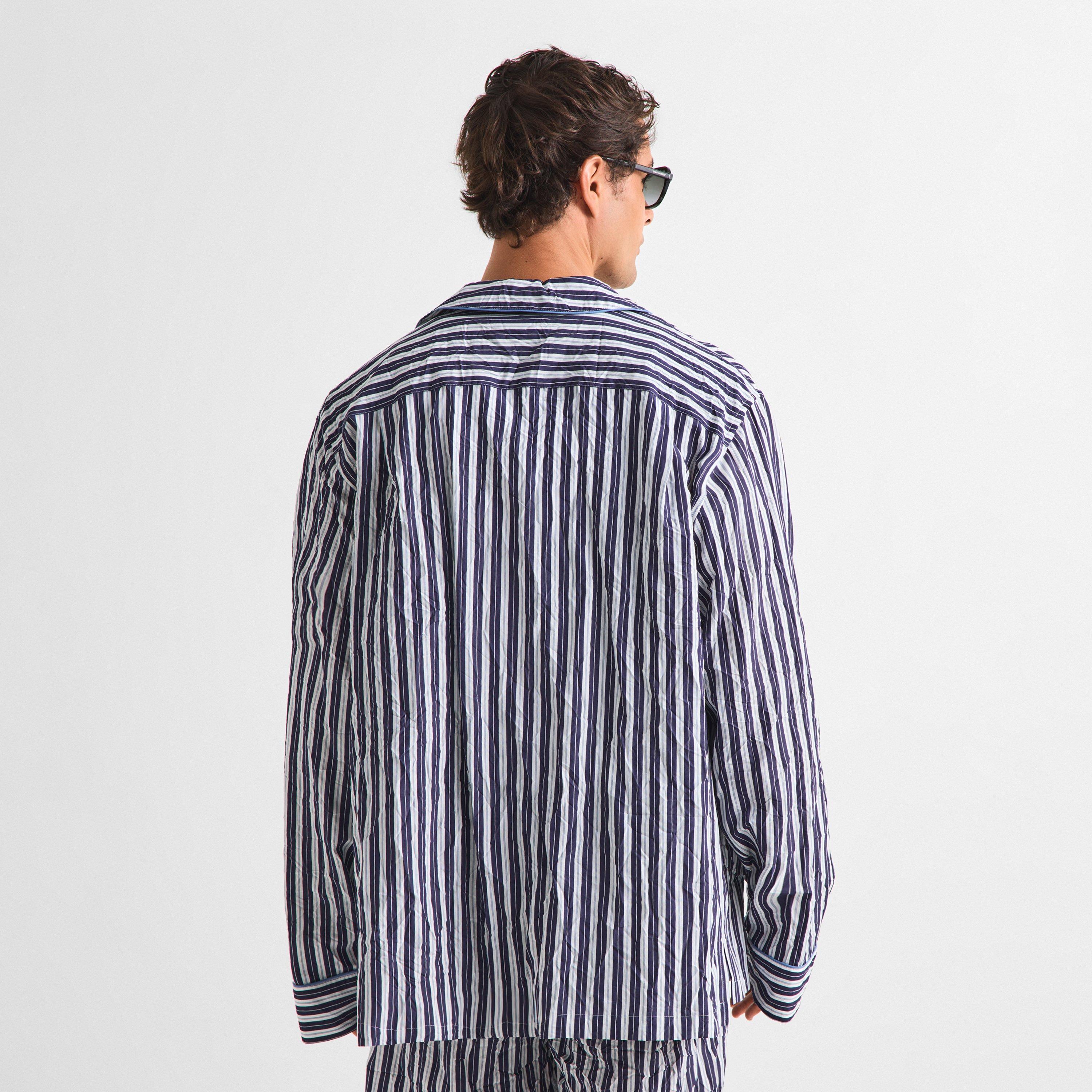 Navy/White - Dolce and Gabbana - Men's Long Sleeve Patterned Shirt - 4