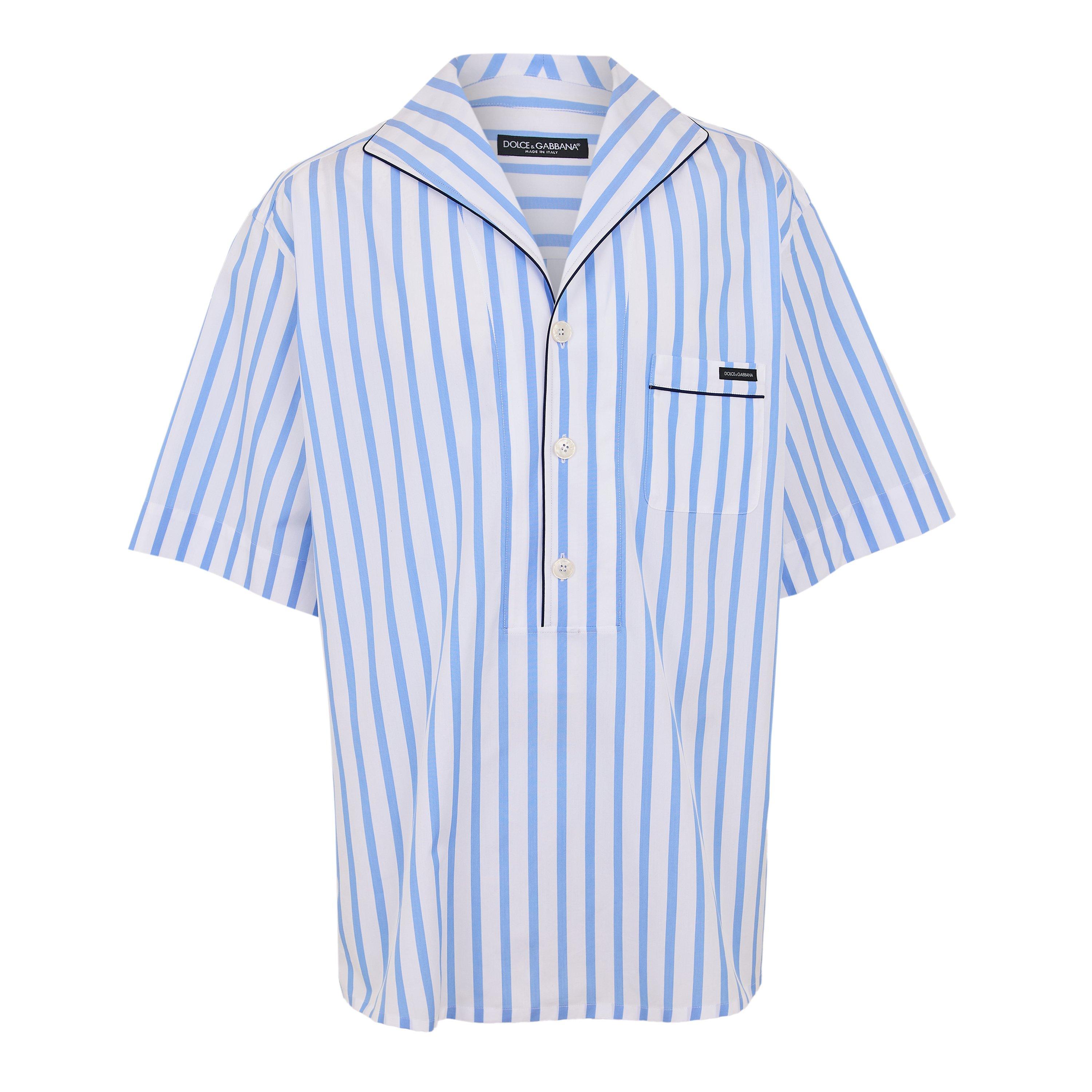 Blue/White - Dolce and Gabbana - Men's Patterned Short Sleeve Shirt - 1