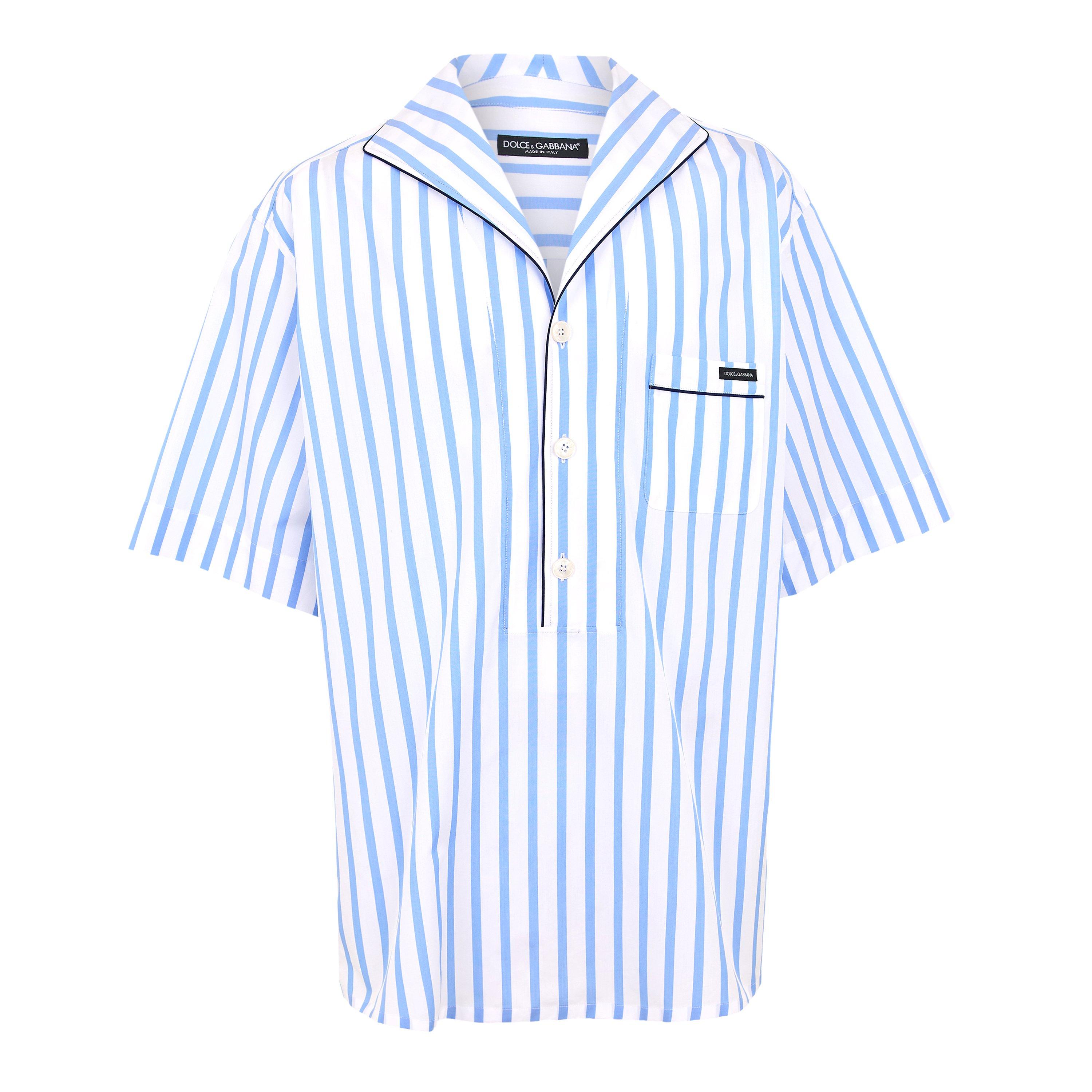 Dolce and Gabbana Men's Patterned Short Sleeve Shirt - Blue/White - S
