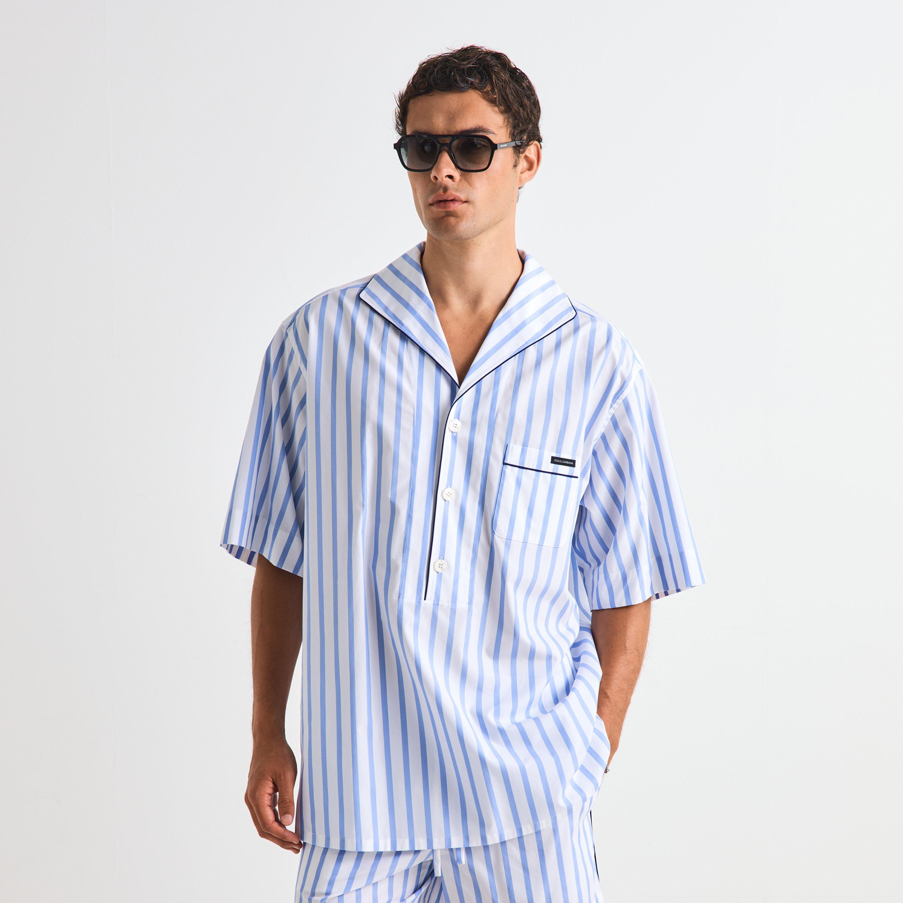 Blue/White - Dolce and Gabbana - Men's Patterned Short Sleeve Shirt - 3