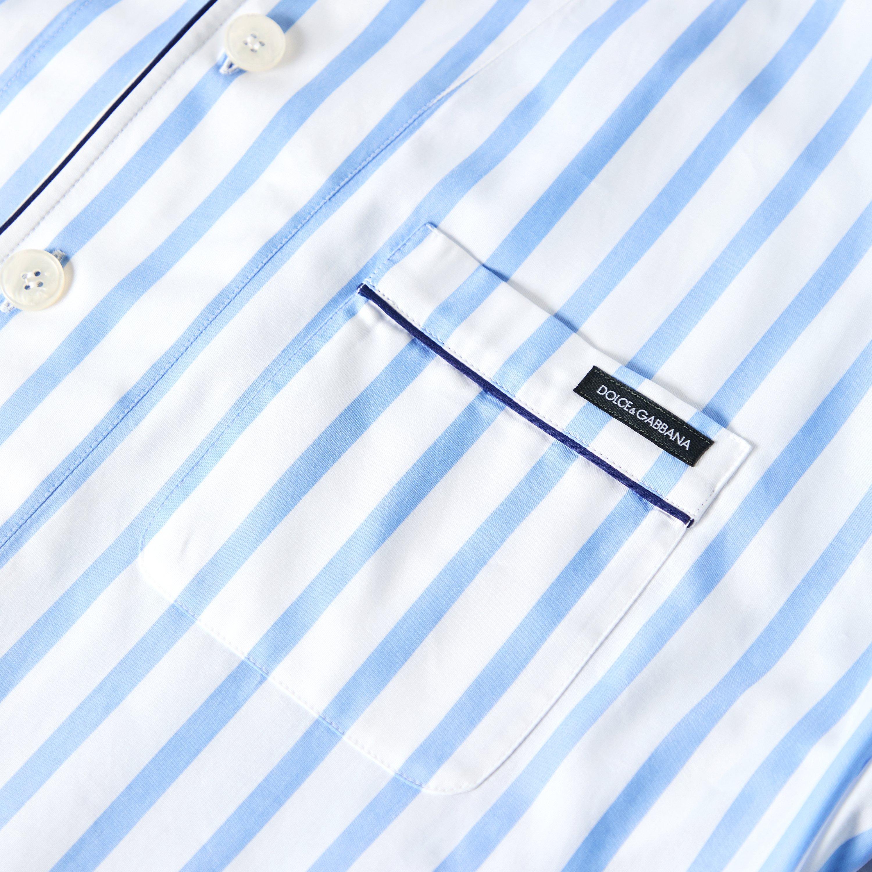 Blue/White - Dolce and Gabbana - Men's Patterned Short Sleeve Shirt - 3