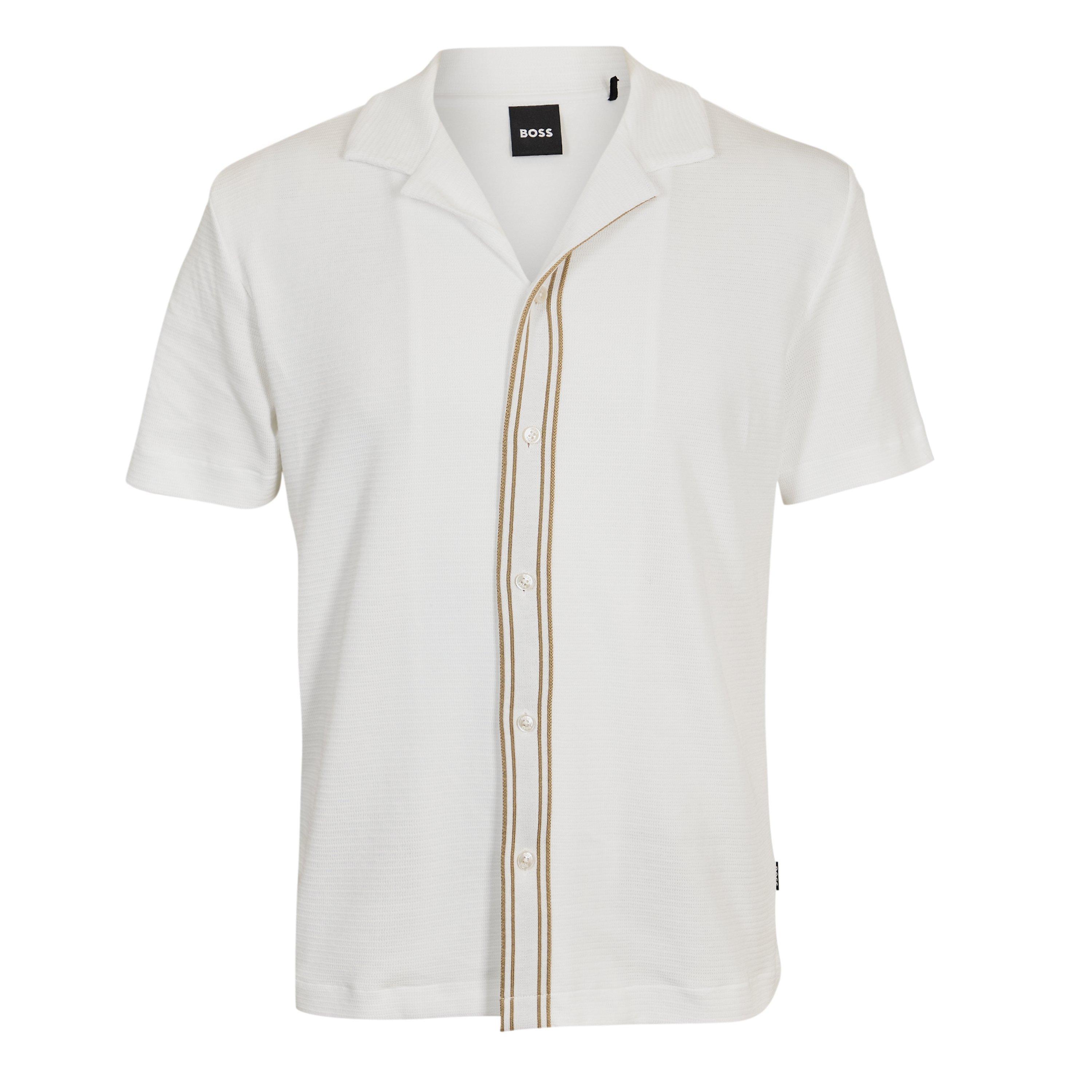 Boss Mens BOSS BLACK Pasini Short Sleeve Collared Shirt with Contrast Trim - White 100 - Size 16 inch
