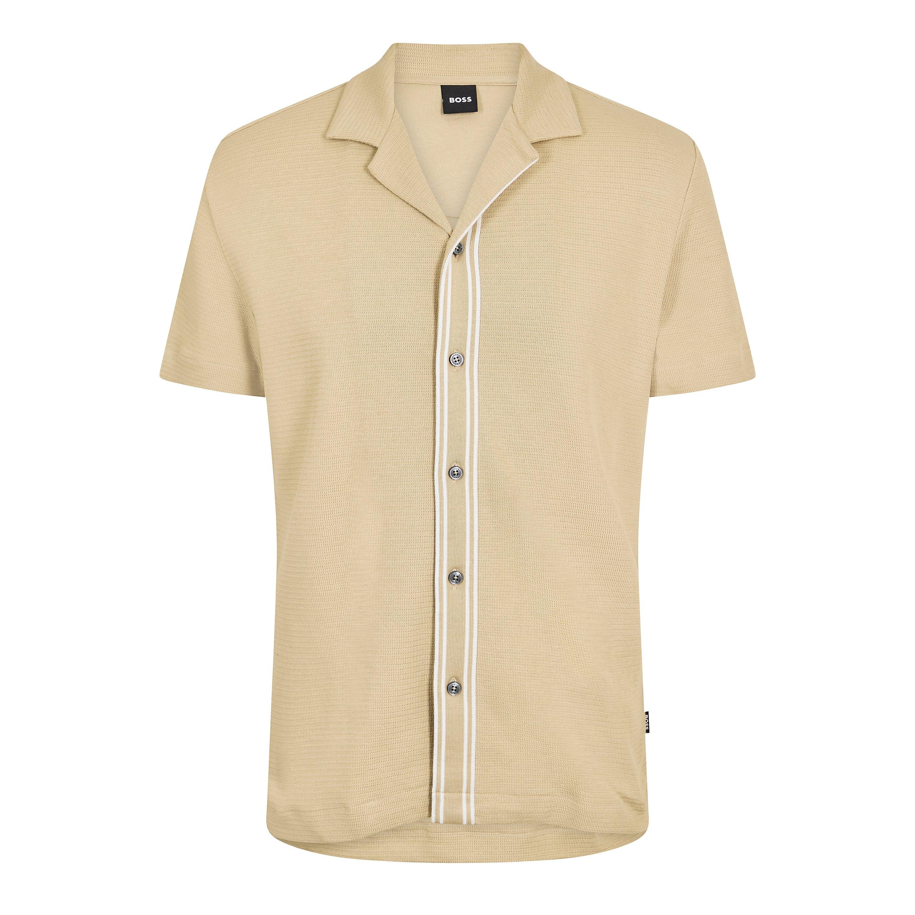 Beige 286 - Boss - Mens BOSS BLACK Pasini Short Sleeve Collared Shirt with Contrast Trim - 1