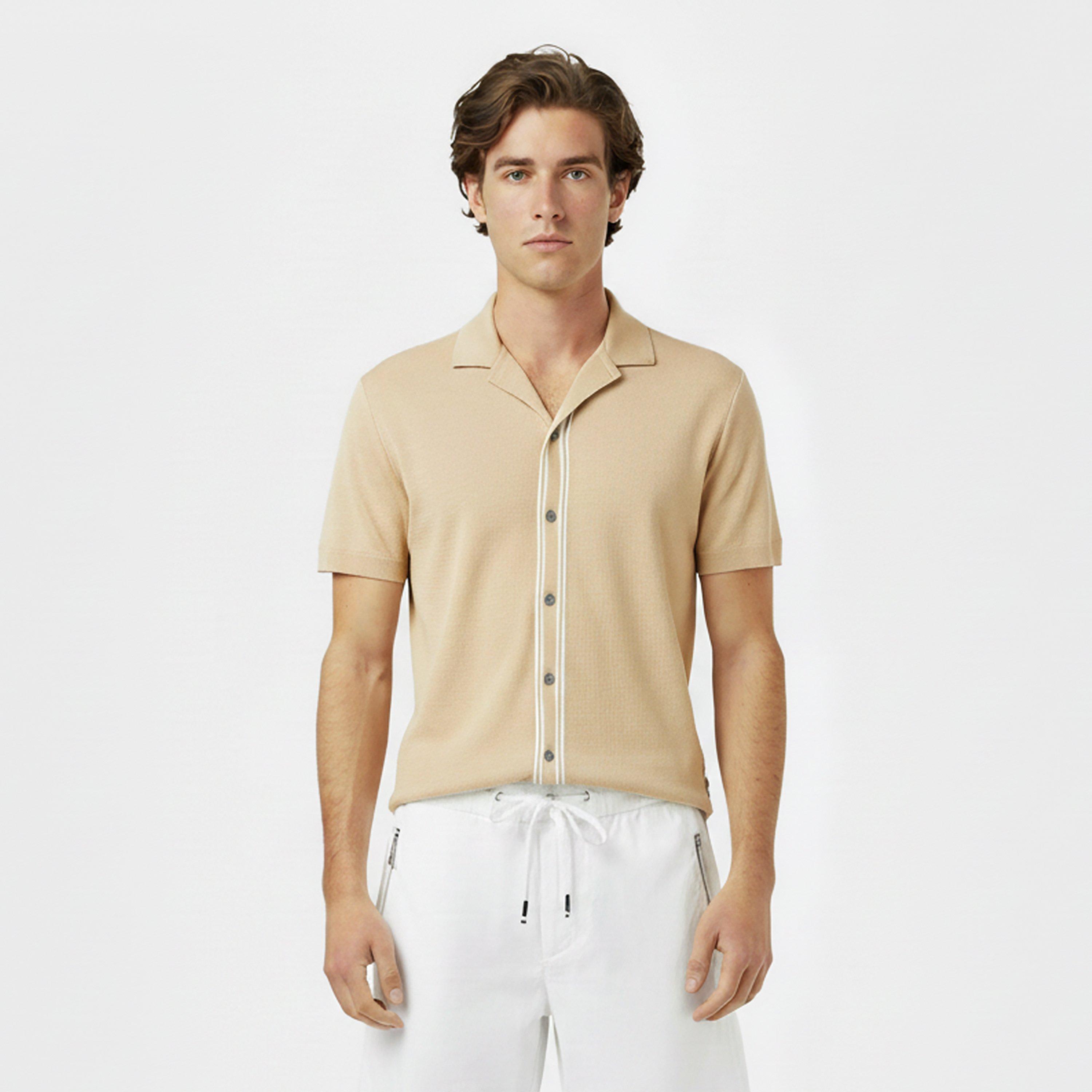 Beige 286 - Boss - Mens BOSS BLACK Pasini Short Sleeve Collared Shirt with Contrast Trim - 3