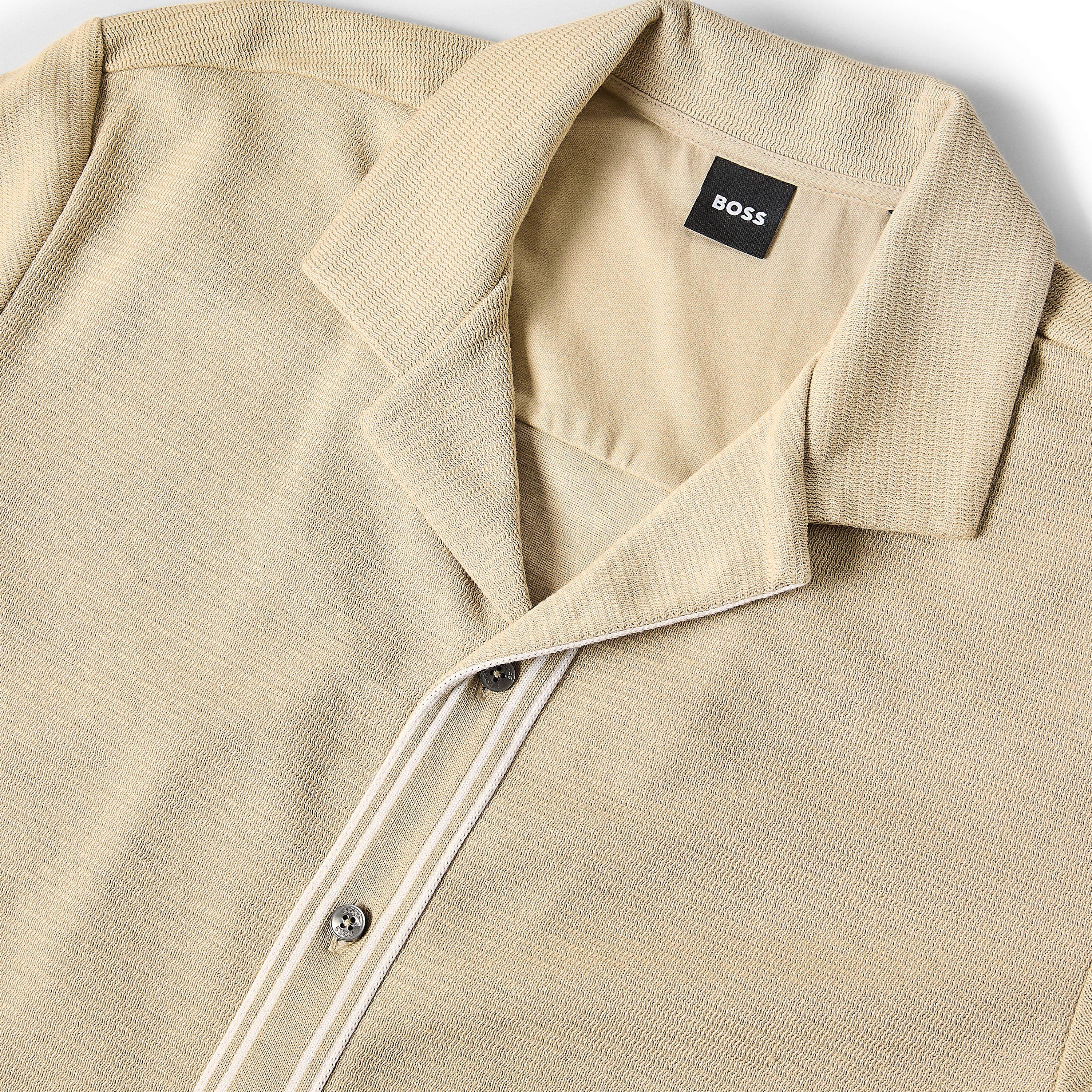 Beige 286 - Boss - Mens BOSS BLACK Pasini Short Sleeve Collared Shirt with Contrast Trim - 5