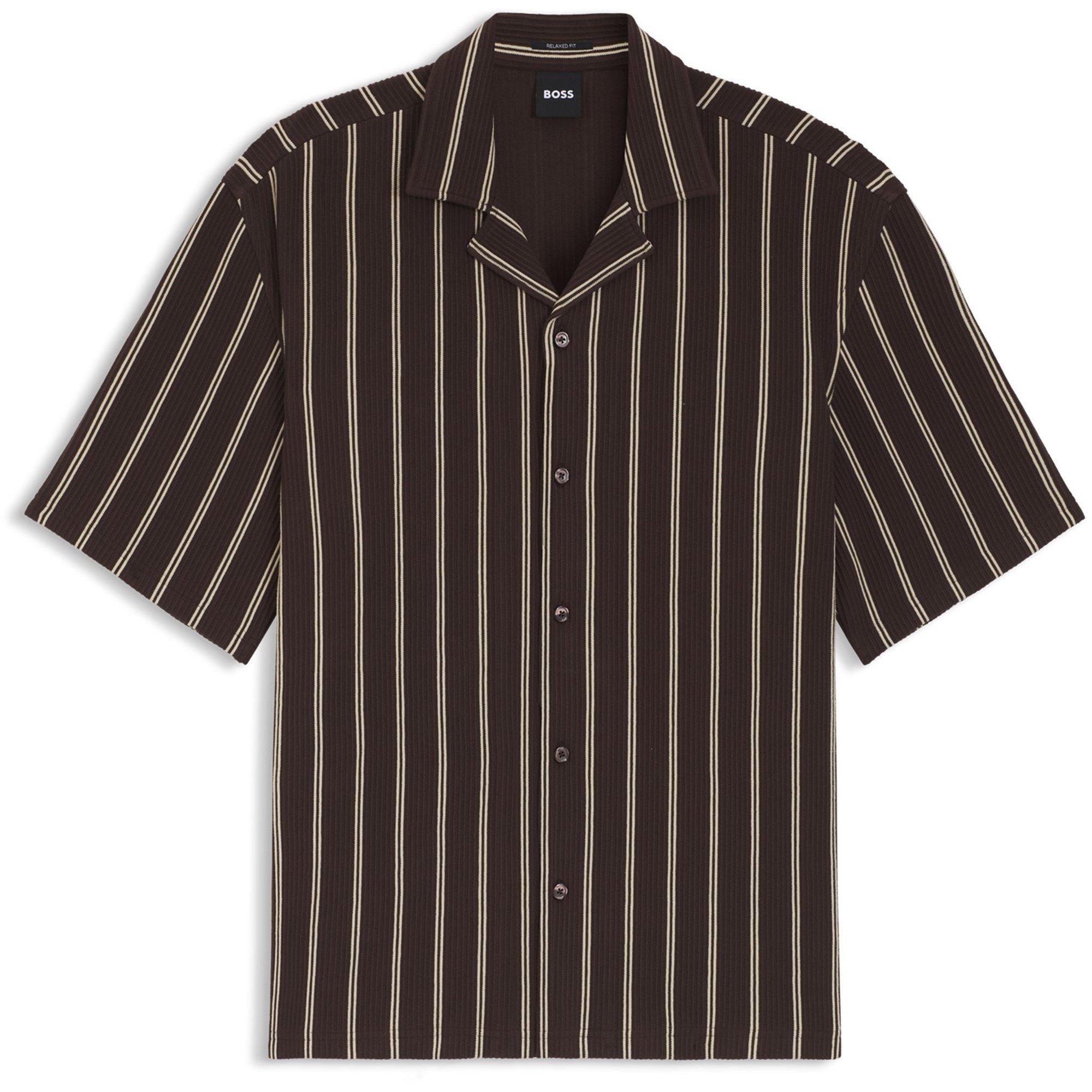 Dark Brown 207 - Boss - Mens BOSS BLACK Lars Short Sleeve Shirt with Collar Design