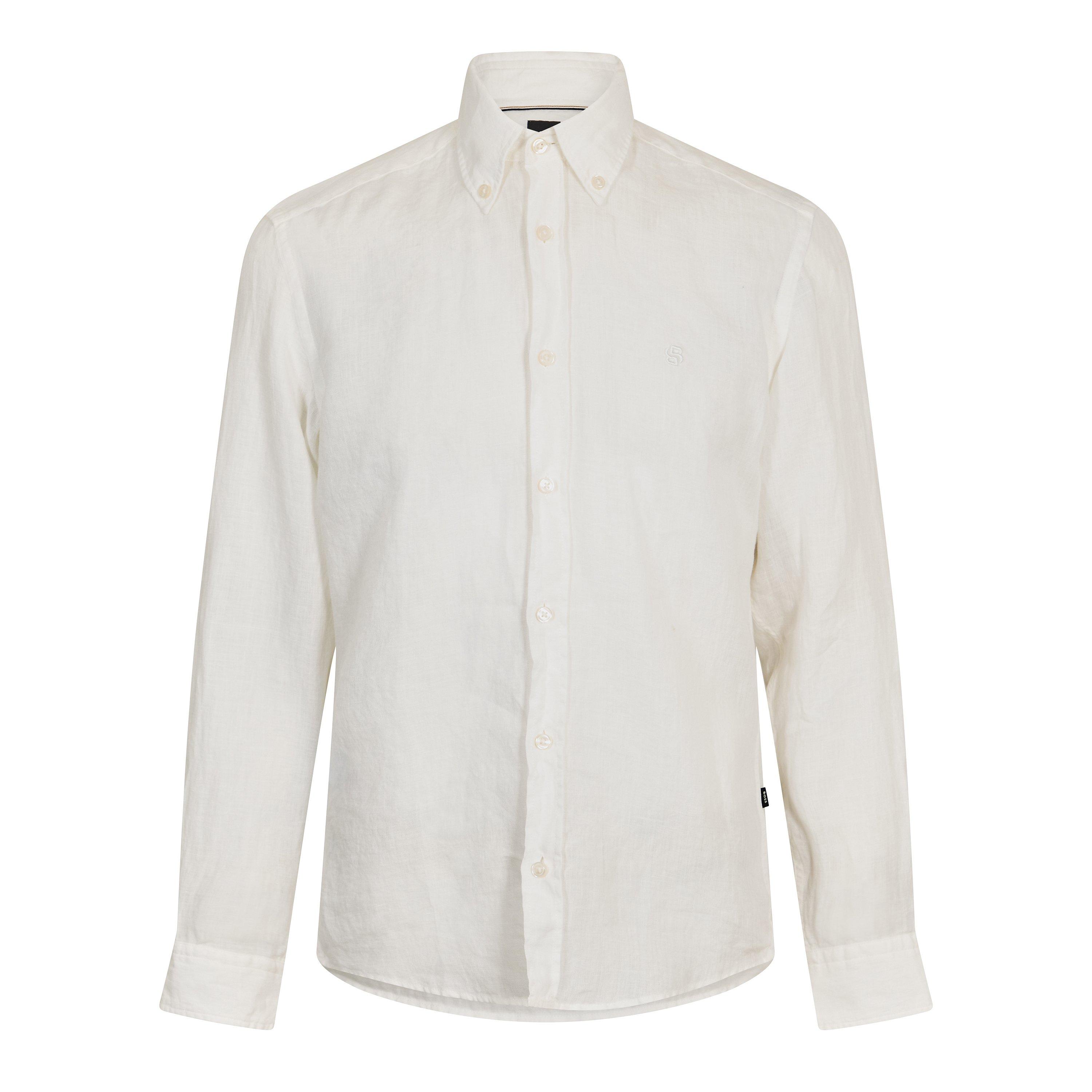 Boss Mens BOSS BLACK Liam Short Sleeve Buttoned Shirt - White 100 - Size 16 inch