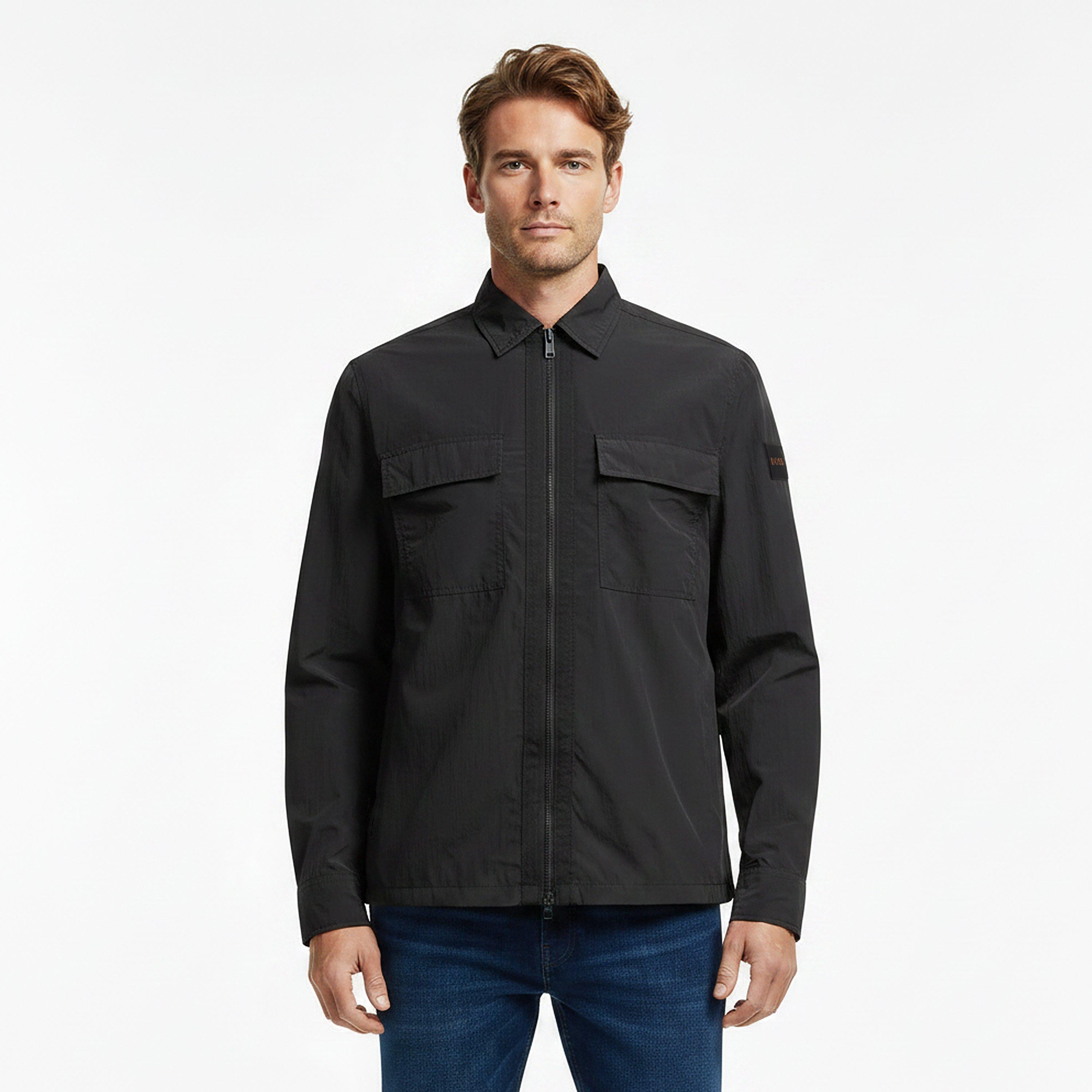 Black 001 - Boss - Mens BOSS ORANGE Long Sleeve Zipped Over-Shirt with Logo Detail (Lotape) - 3