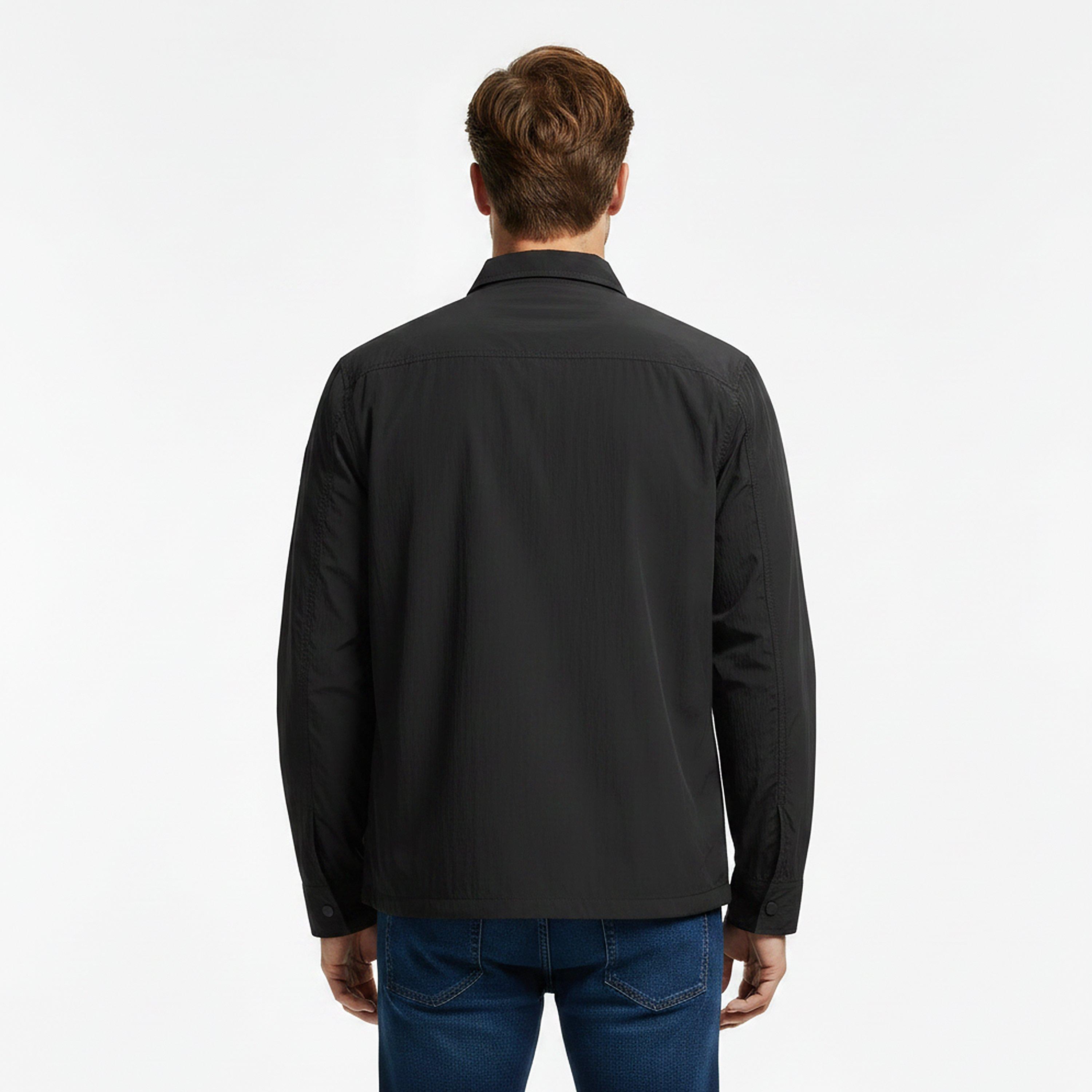 Black 001 - Boss - Mens BOSS ORANGE Long Sleeve Zipped Over-Shirt with Logo Detail (Lotape) - 4