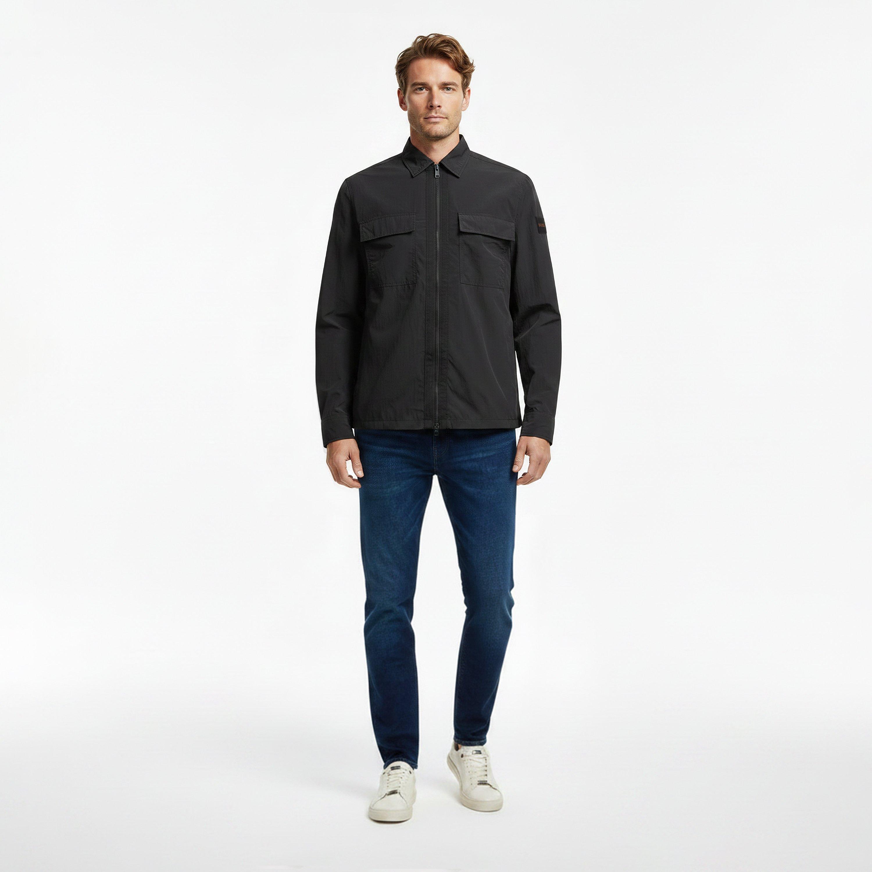 Black 001 - Boss - Mens BOSS ORANGE Long Sleeve Zipped Over-Shirt with Logo Detail (Lotape) - 5