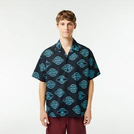 Lacoste Globe Print Cotton Twill Shirt