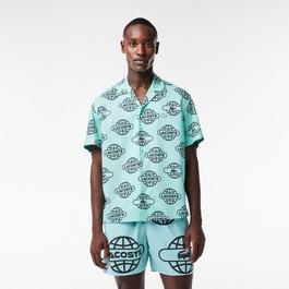 Lacoste Globe Print Cotton Twill Shirt