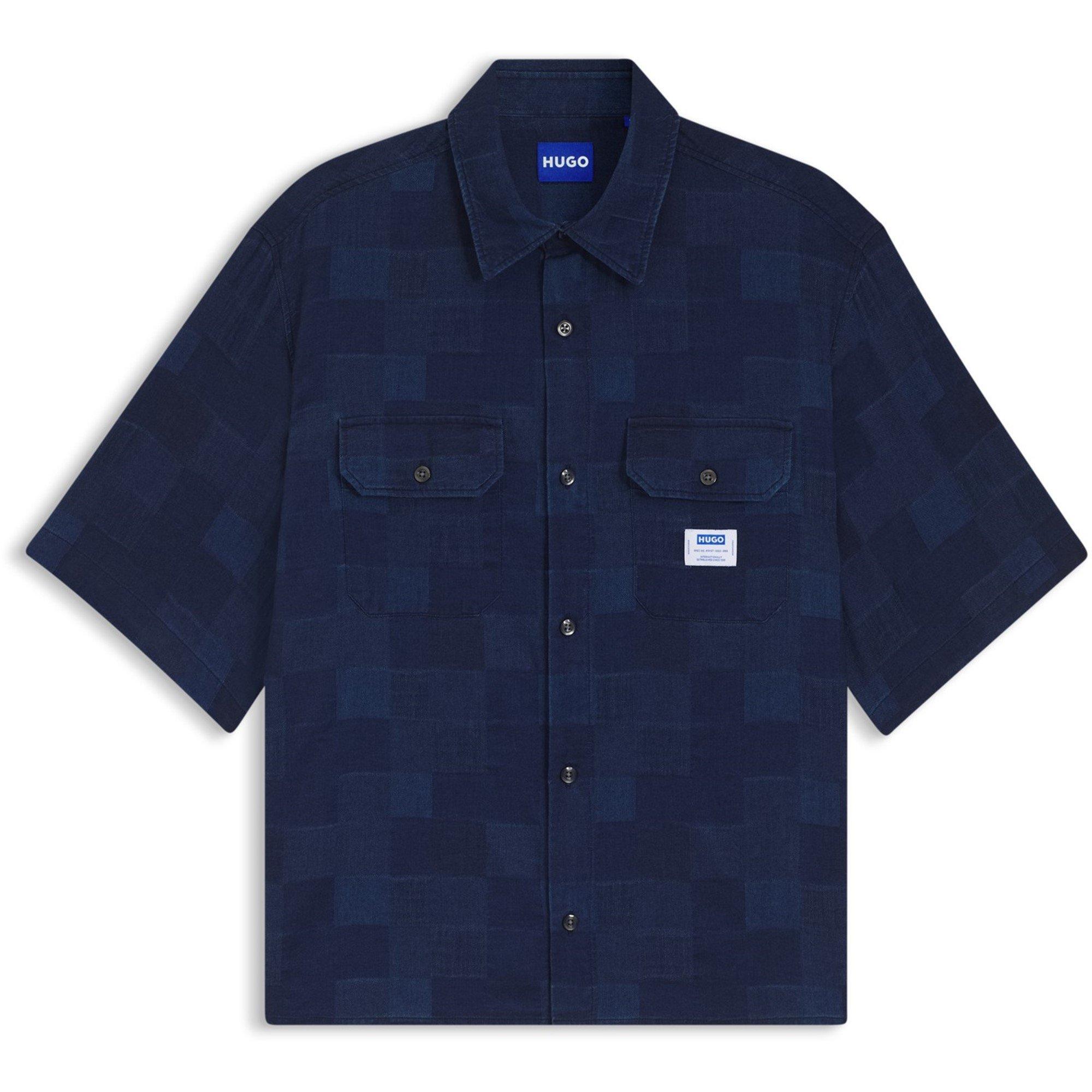 Blue 407 - Hugo - Mens HUGO Patchwork Short Sleeve Plain Shirt (Ekyno)