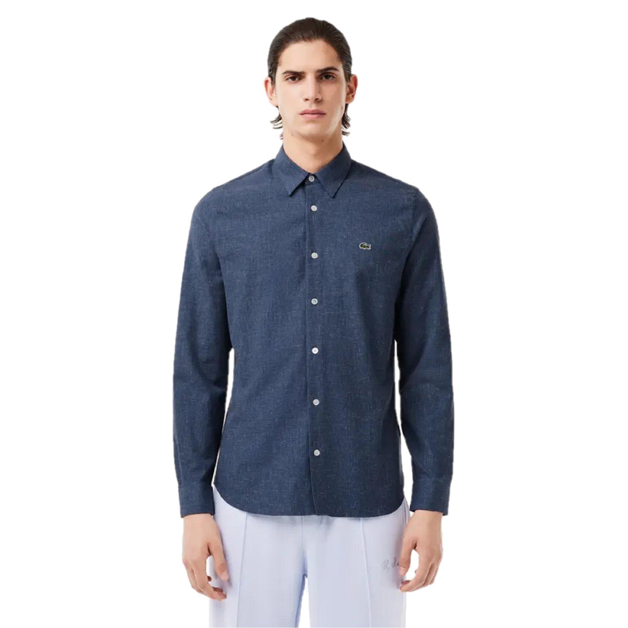 Lacoste Men's Navy Blue/Flour Long Sleeve Plain Shirt - S 38