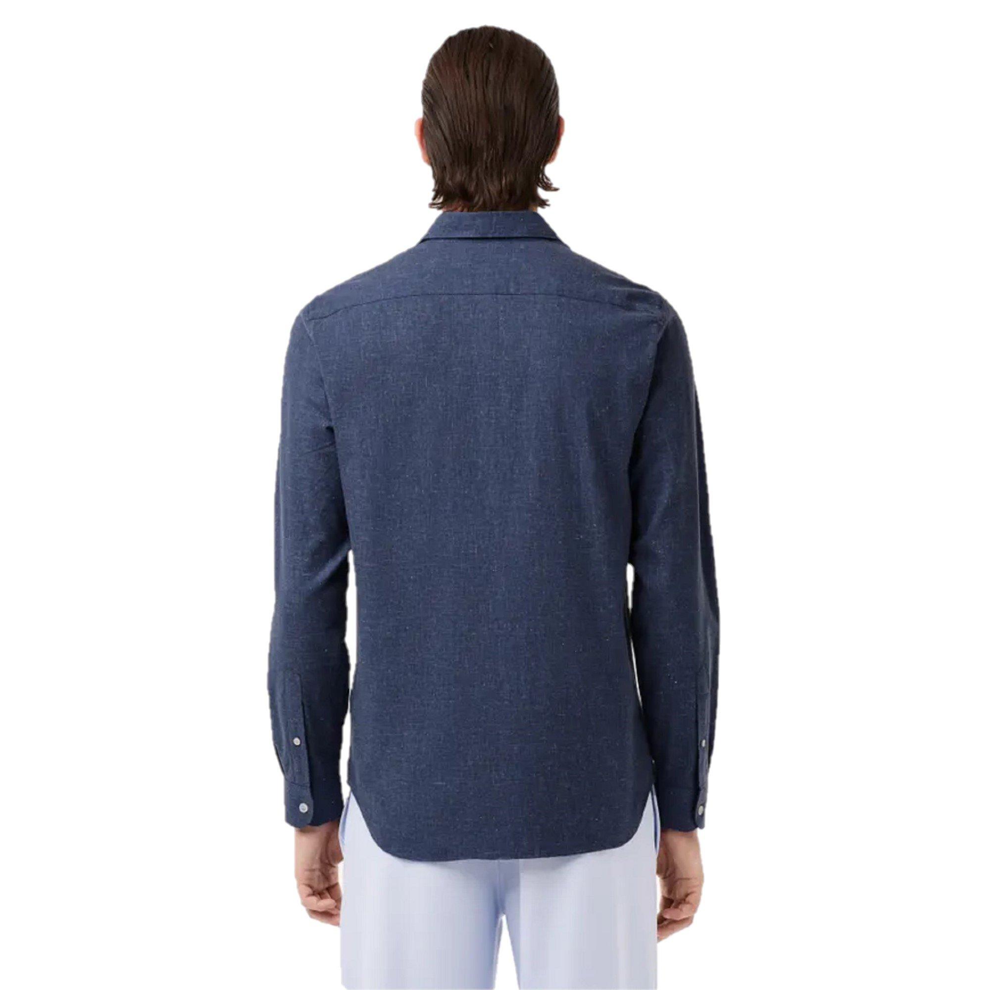 Navy Blue/Flour - Lacoste - Men's Long Sleeve Plain Shirt - 2