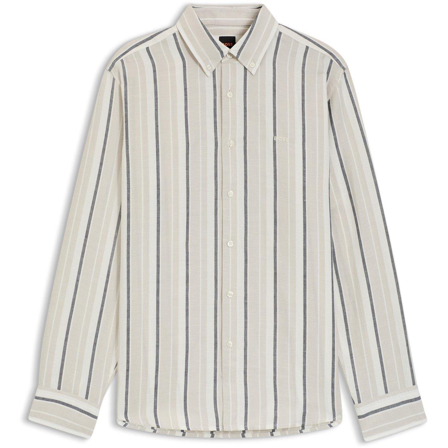 Boss Mens BOSS ORANGE Striped Shirt in Linen-Cotton Blend (Ricoplus) - Light Grey 070 - Size 2XL