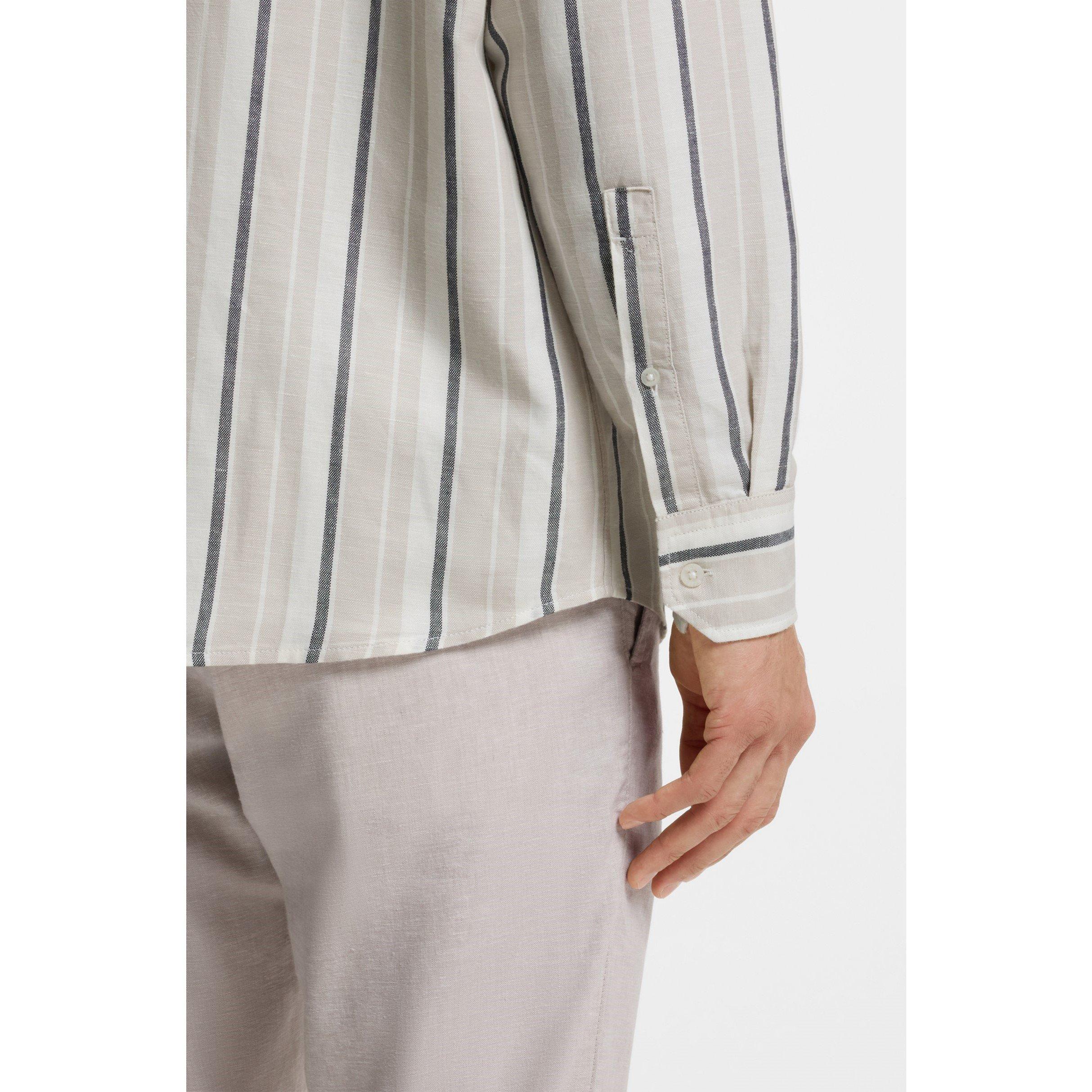 Light Grey 070 - Boss - Mens BOSS ORANGE Striped Shirt in Linen-Cotton Blend (Ricoplus) - 4