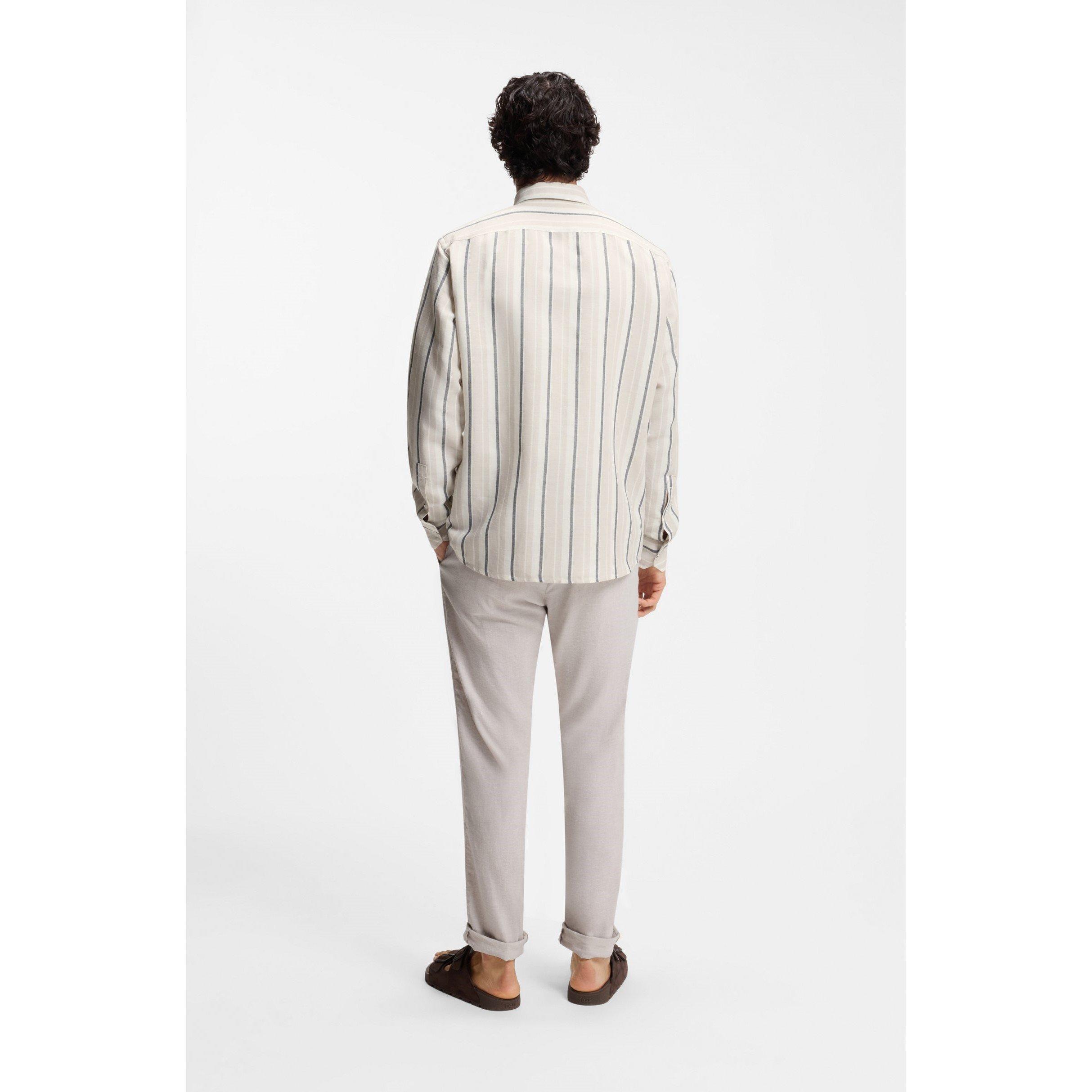 Light Grey 070 - Boss - Mens BOSS ORANGE Striped Shirt in Linen-Cotton Blend (Ricoplus) - 6