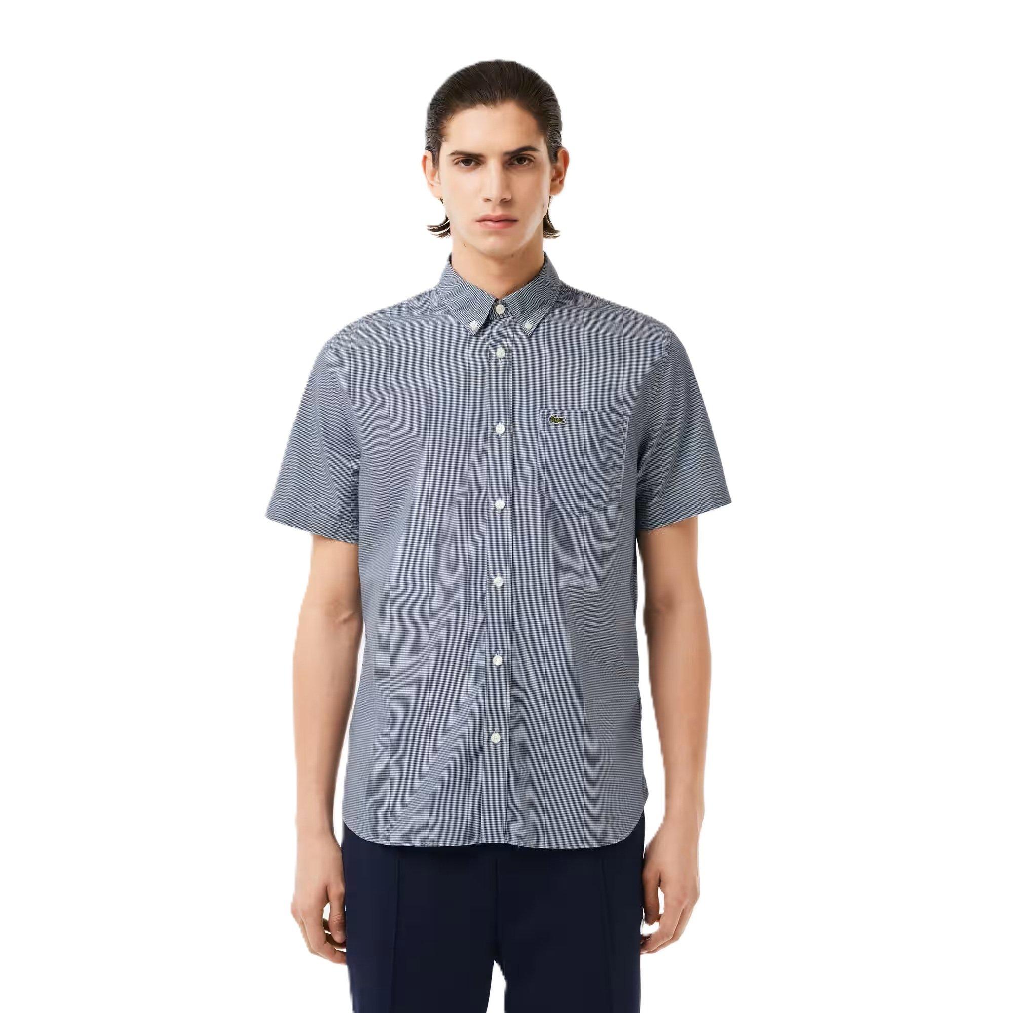 White/Navy Blue - Lacoste - Men's Short Sleeve Plain Shirt - 1