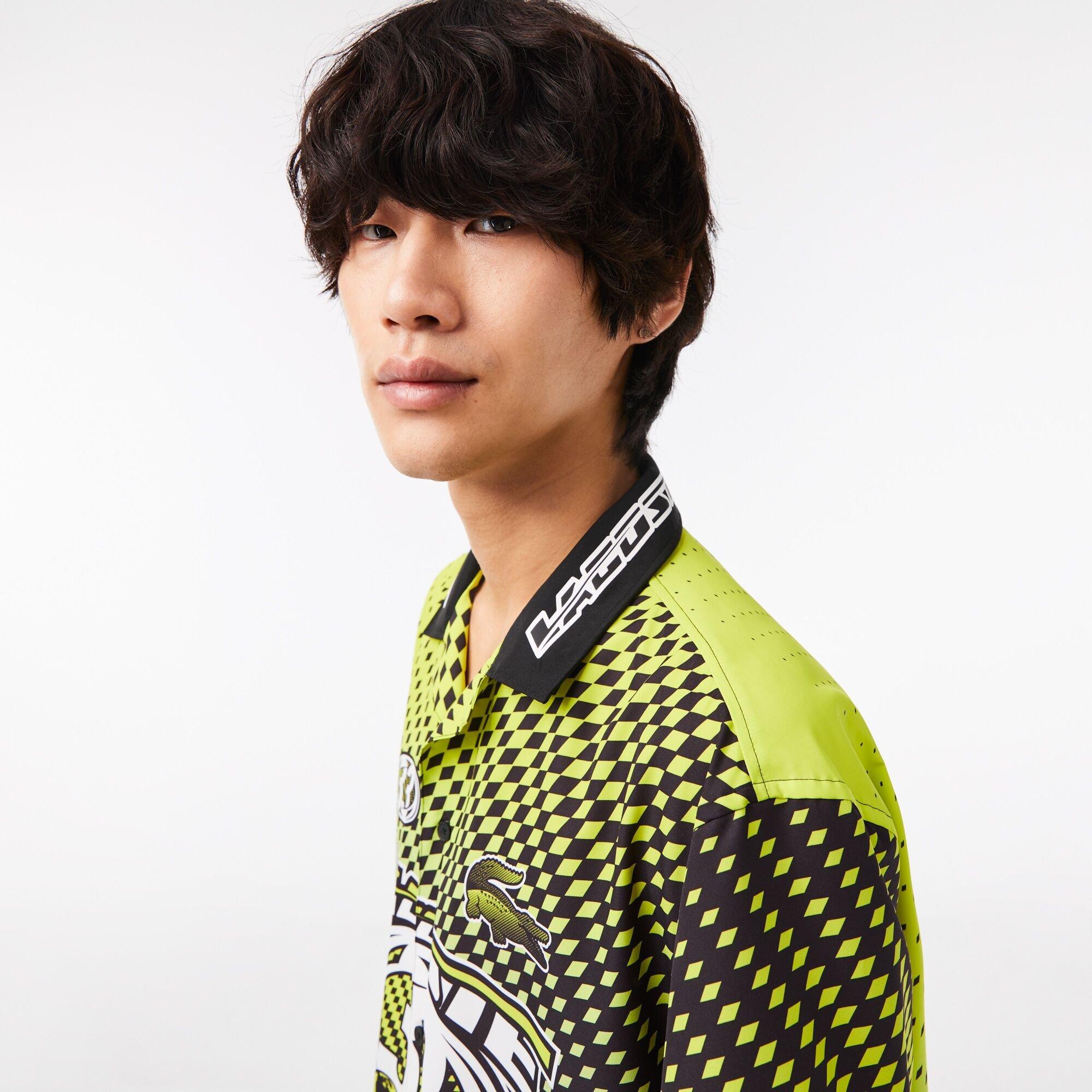 Lima/Black - Lacoste - Men's Ombre Checkerboard Print Short-Sleeve Patterned Shirt - 2