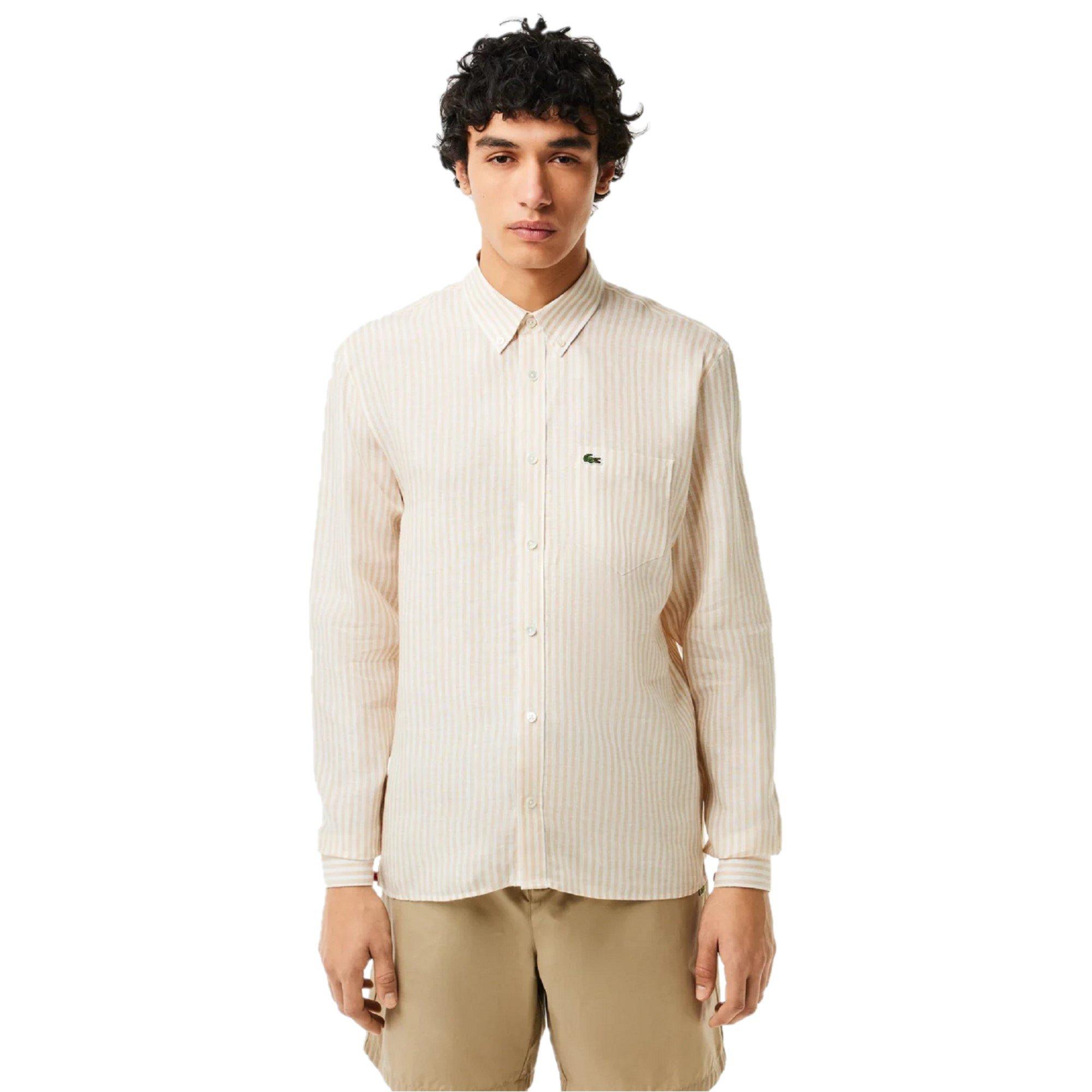 White/Croissant - Lacoste - Men's Long Sleeve Patterned Shirt - 1