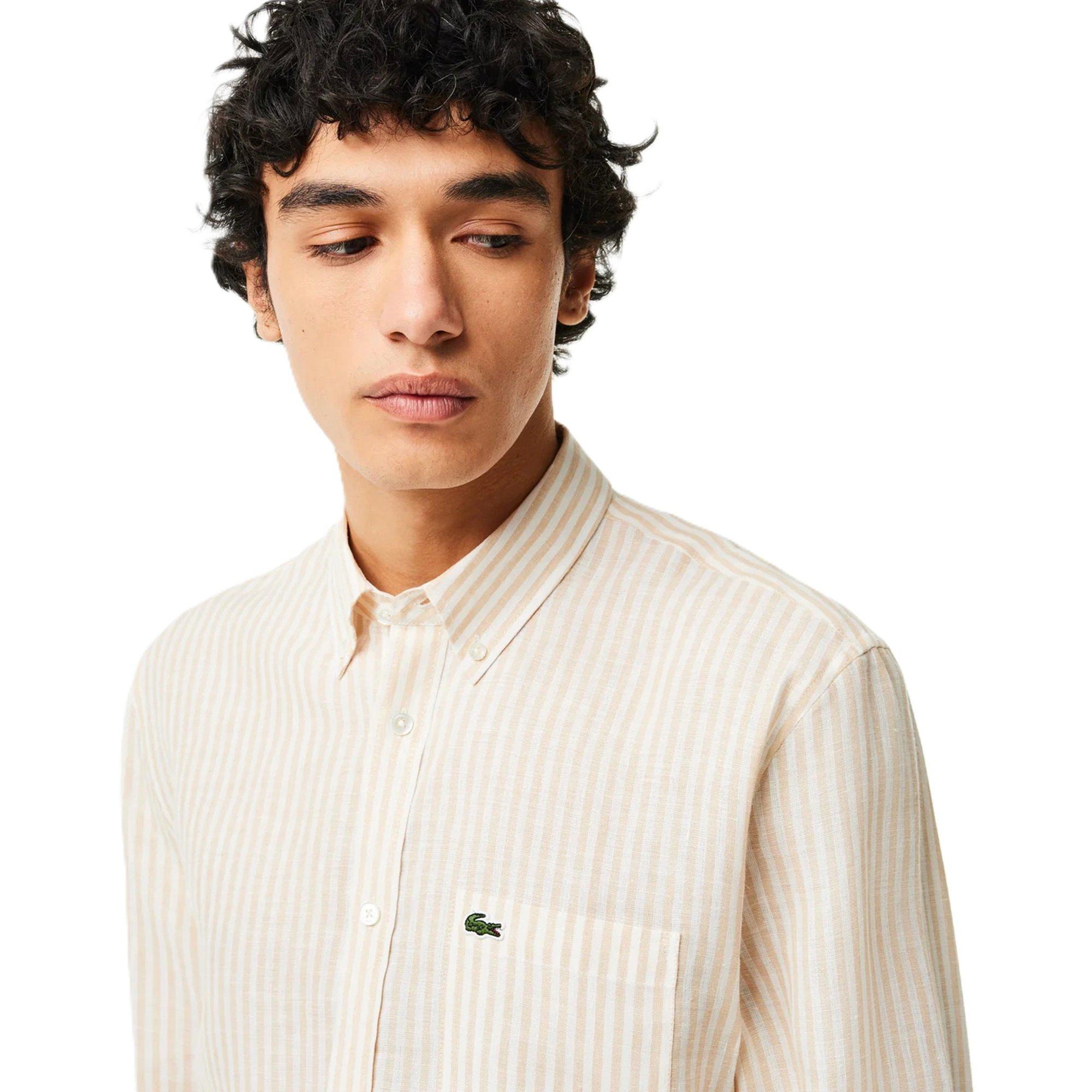 Bianco/Croissant - Lacoste - Men's Long-Sleeve Patterned Shirt - 3