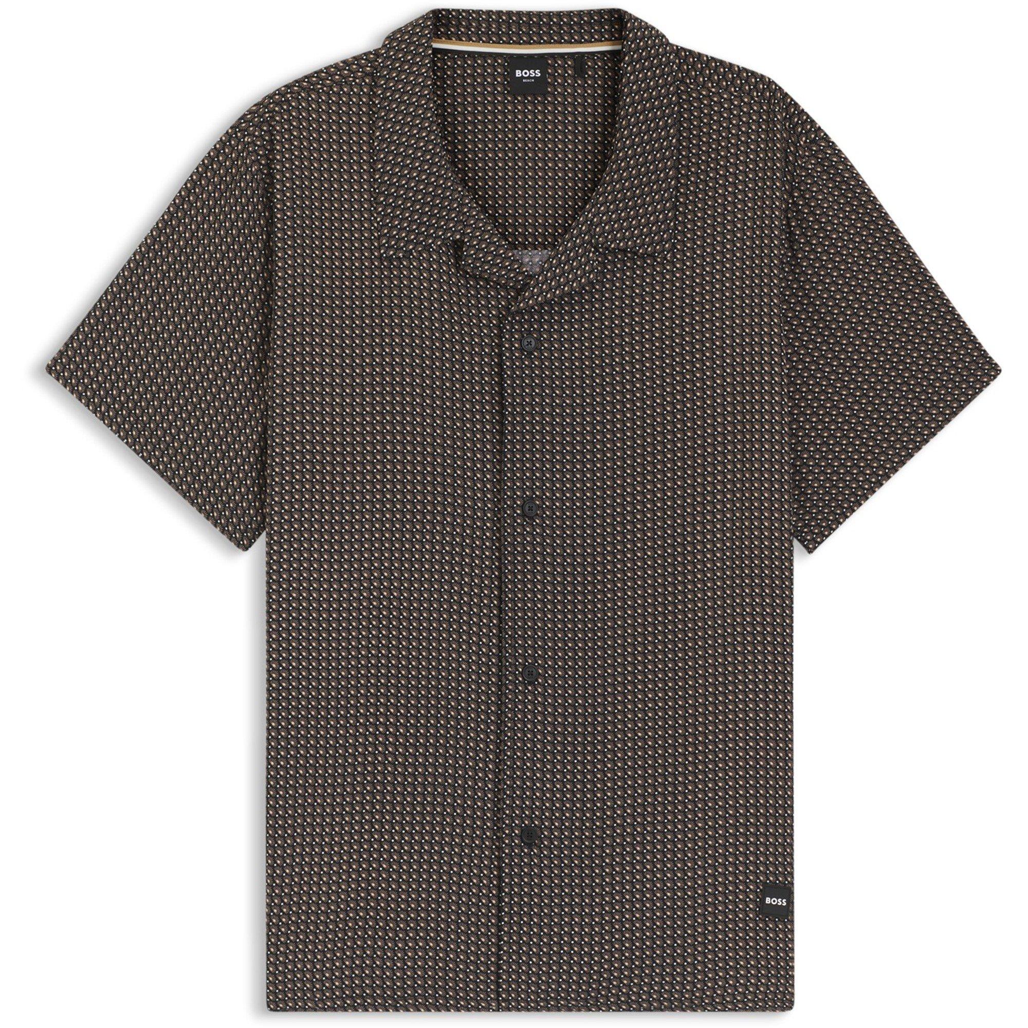 Black 005 - Boss - Mens BOSS Bodywear Beach Patterned Short Sleeve Shirt - 1