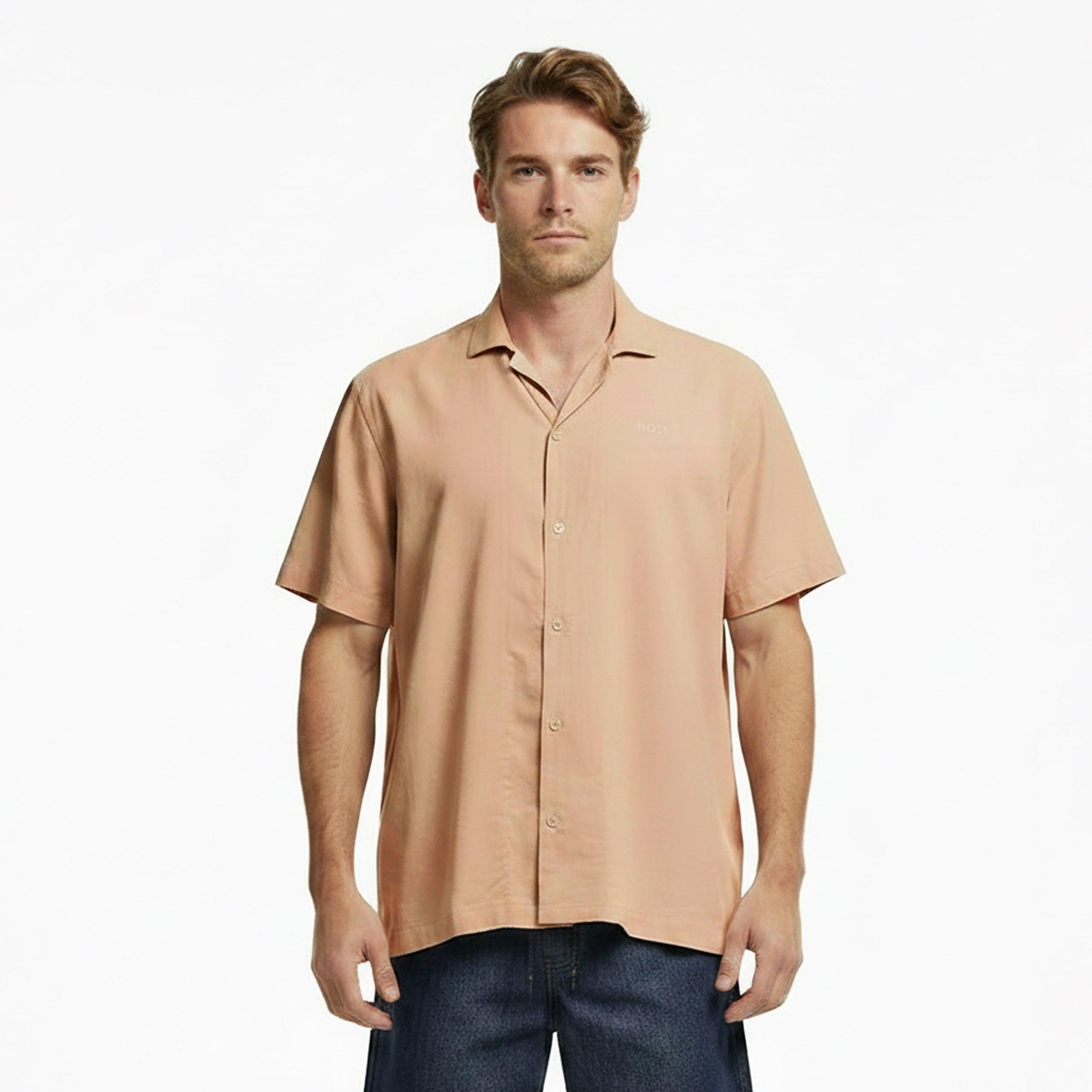 Beige 275 - Boss - Men's Short Sleeve Plain Shirt - 3
