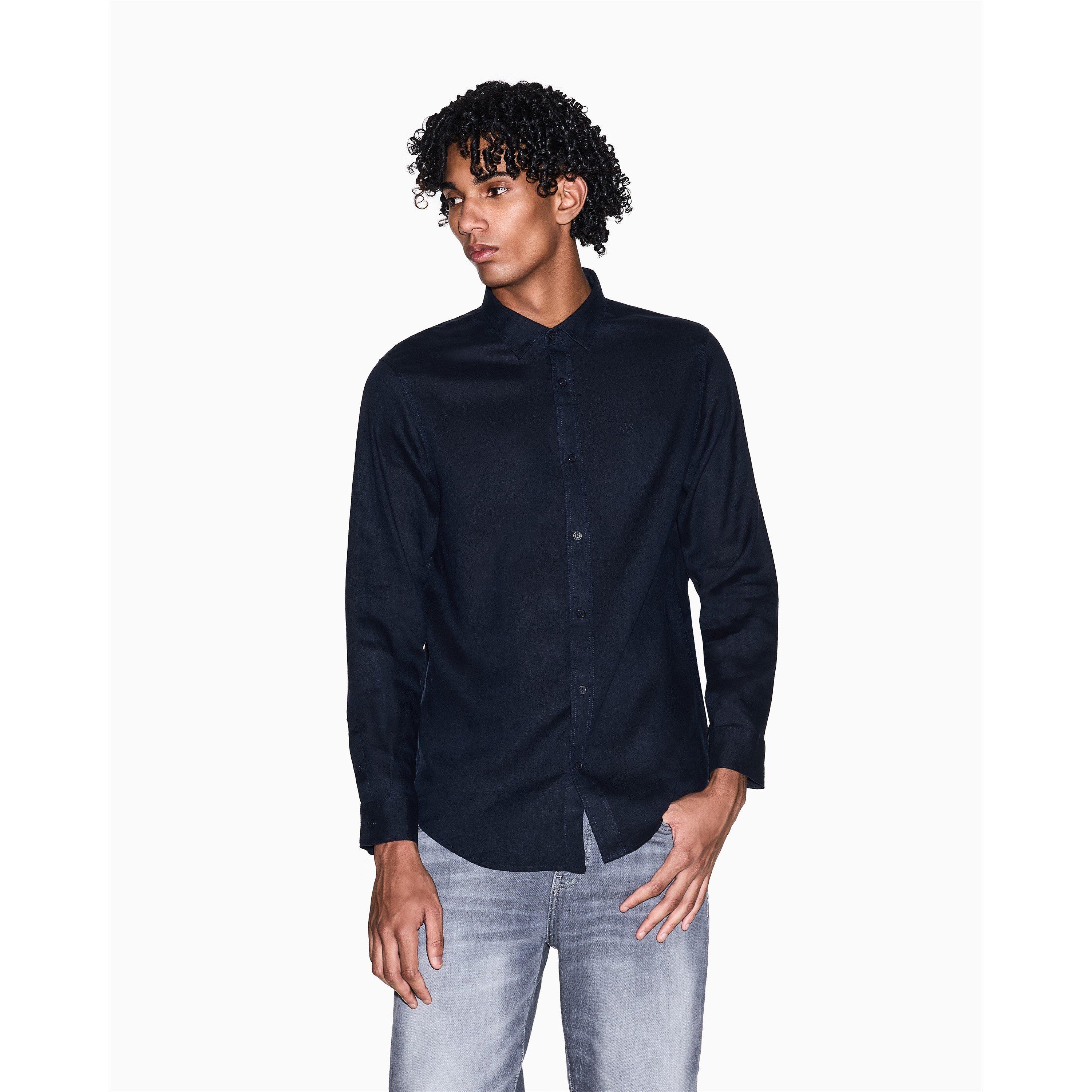 Navy - Armani Exchange - Men's Long Sleeve Oxford Shirt - 1