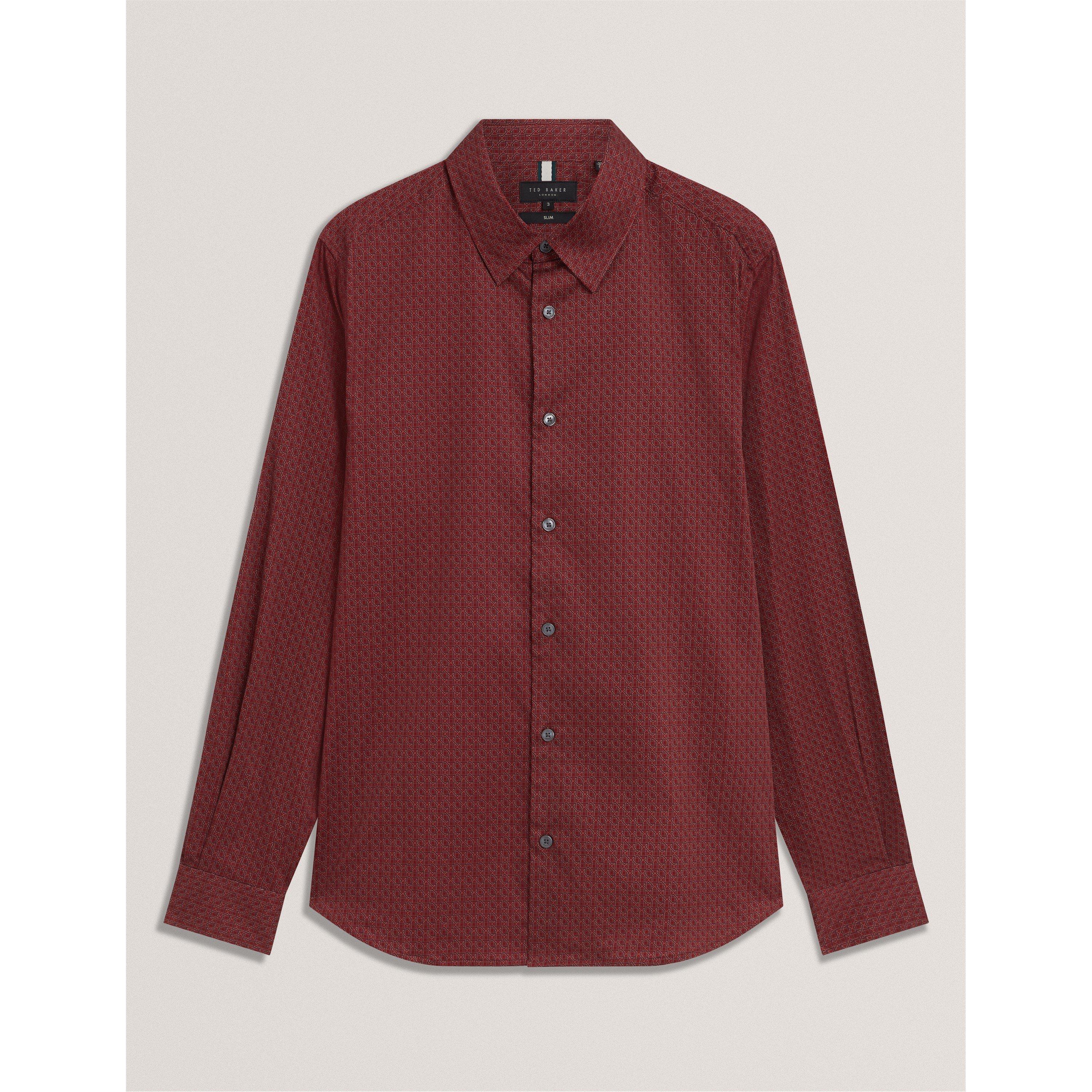 Ted Baker Men's Long Sleeve Geometric Patterned Shirt - Dk-Red - XL (5)