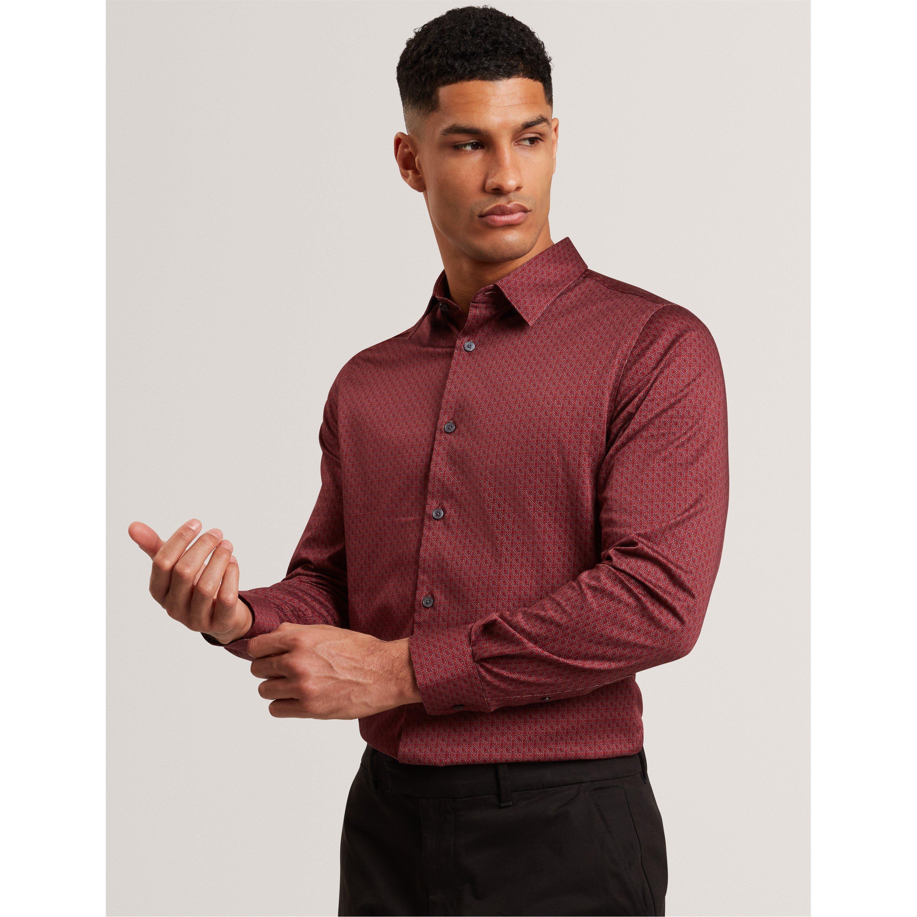 Dk-Red
Tamno crvena - Ted Baker - Men's Long Sleeve Geometric Patterned Shirt - 2