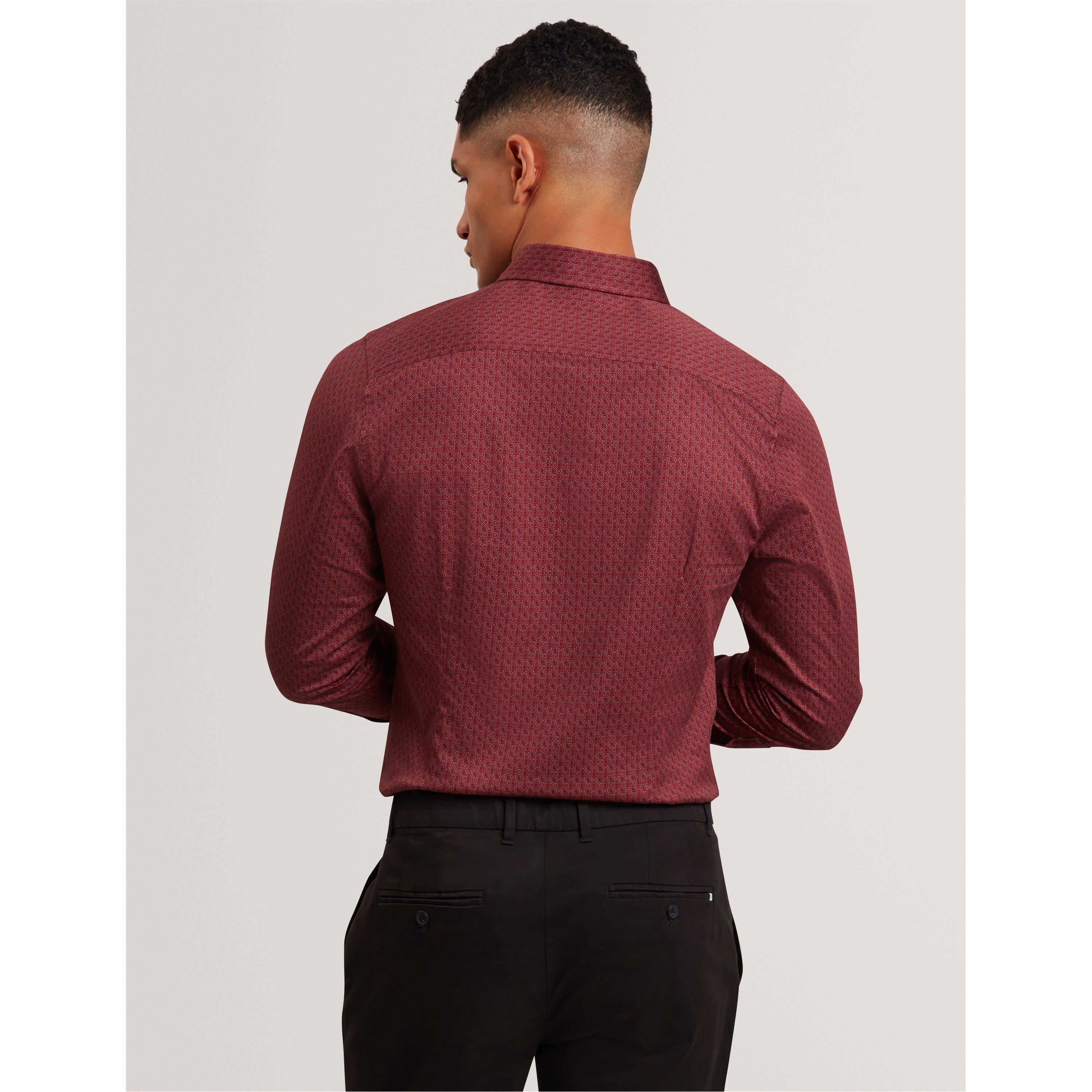 Dk-Red
Tamno crvena - Ted Baker - Men's Long Sleeve Geometric Patterned Shirt - 3