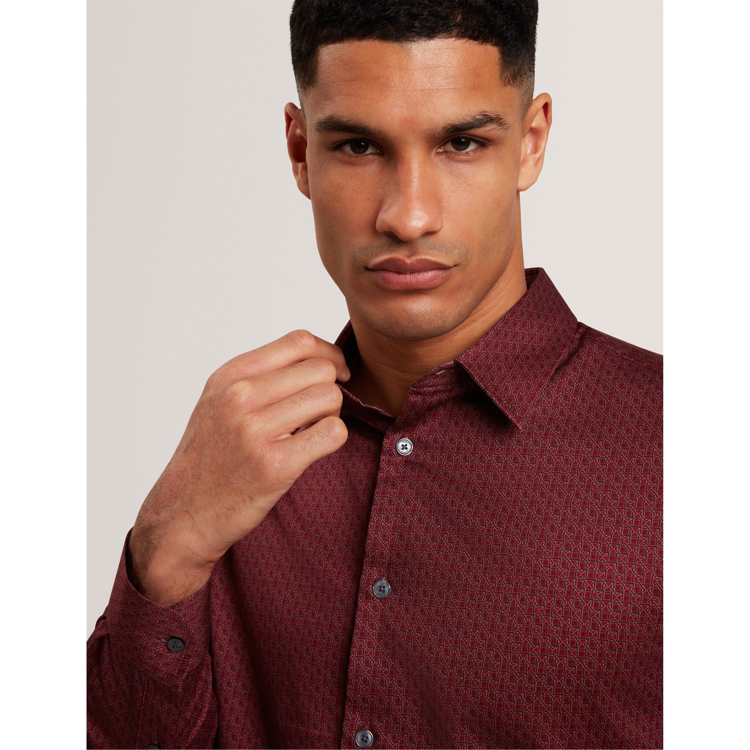 Dk-Red
Tamno crvena - Ted Baker - Men's Long Sleeve Geometric Patterned Shirt - 4