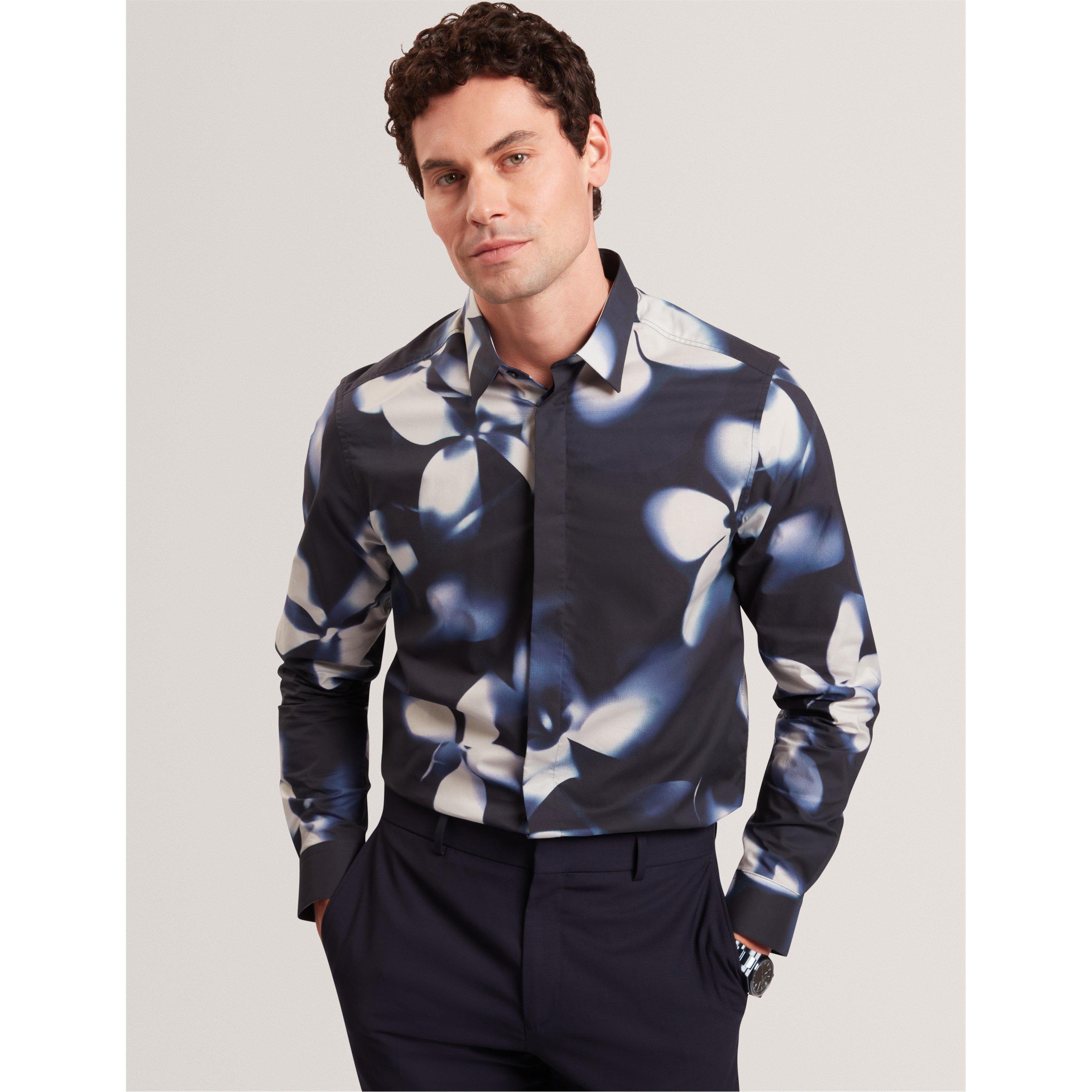 Navy - Ted Baker - Ted LS Floral Shirt Sn61 - 2