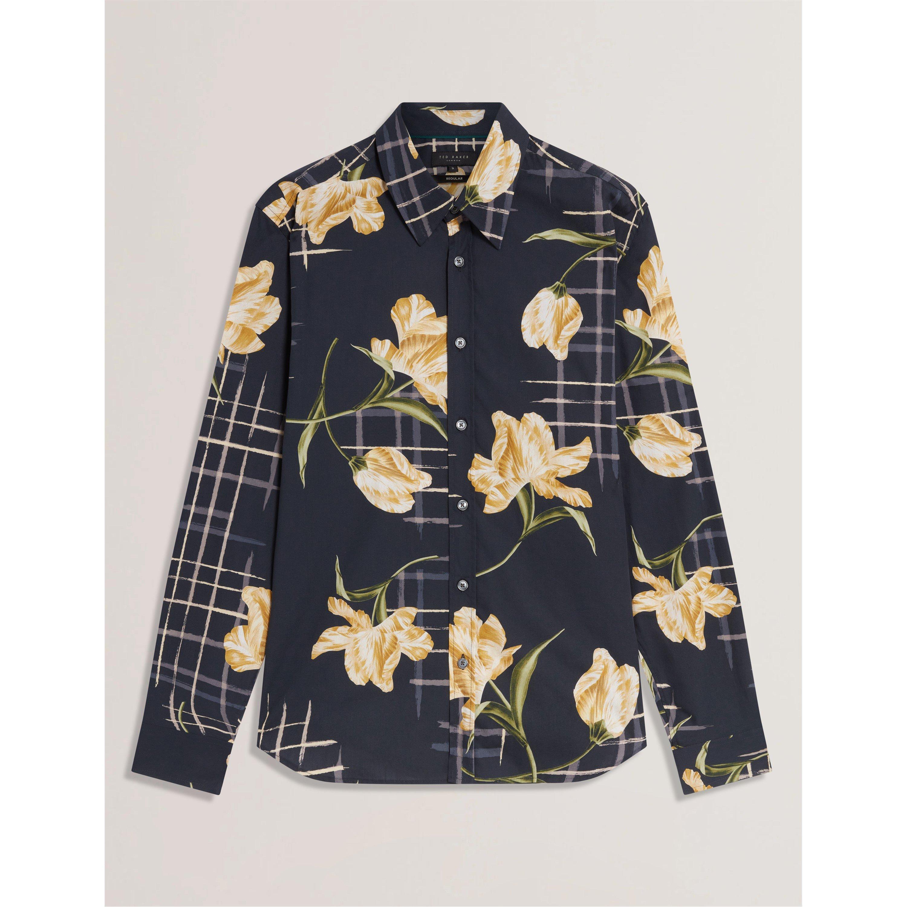 Ted Baker Men's Long Sleeve Patterned Shirt - Navy - 2XL (6)