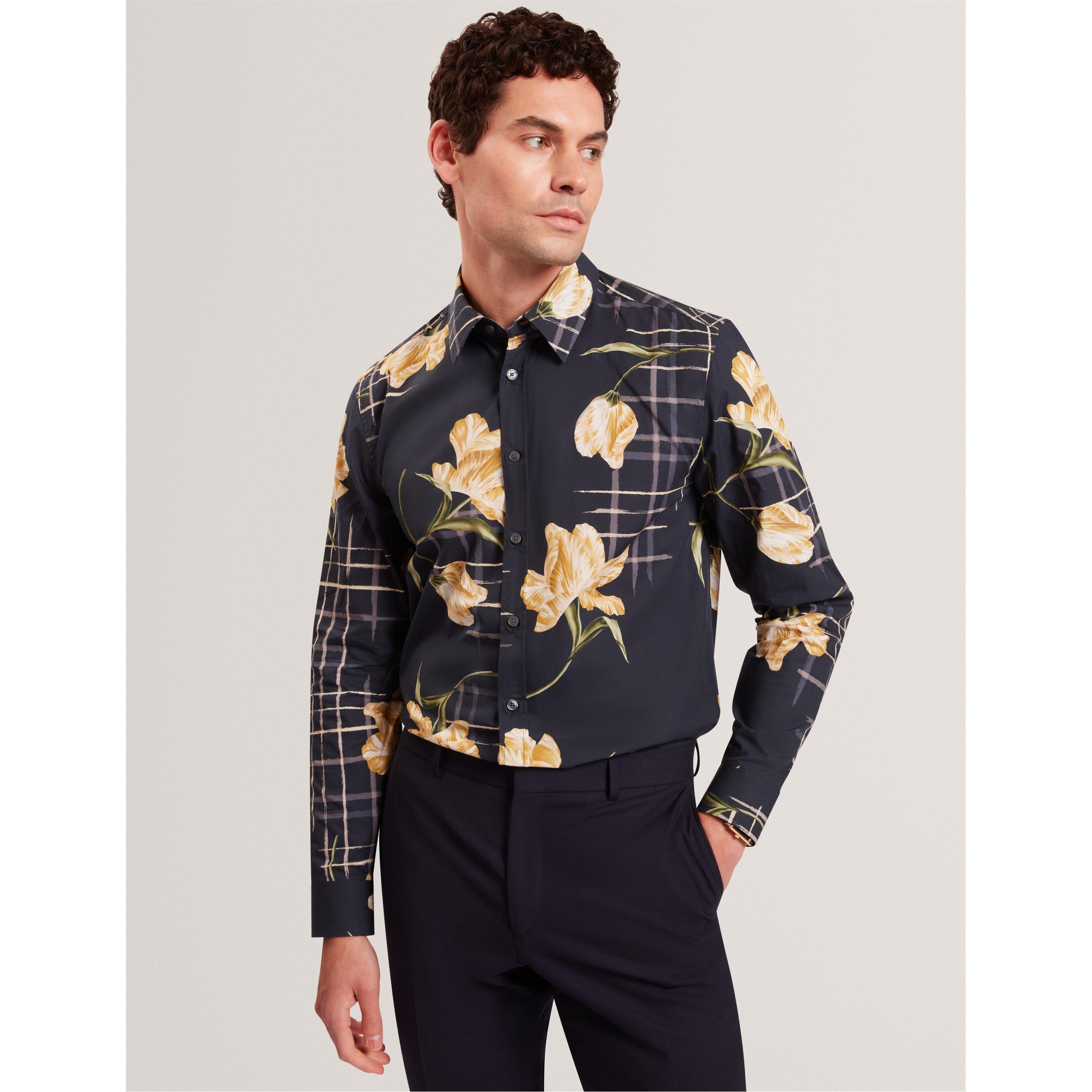 Navy - Ted Baker - Ted LS Print Shirt Sn61 - 2