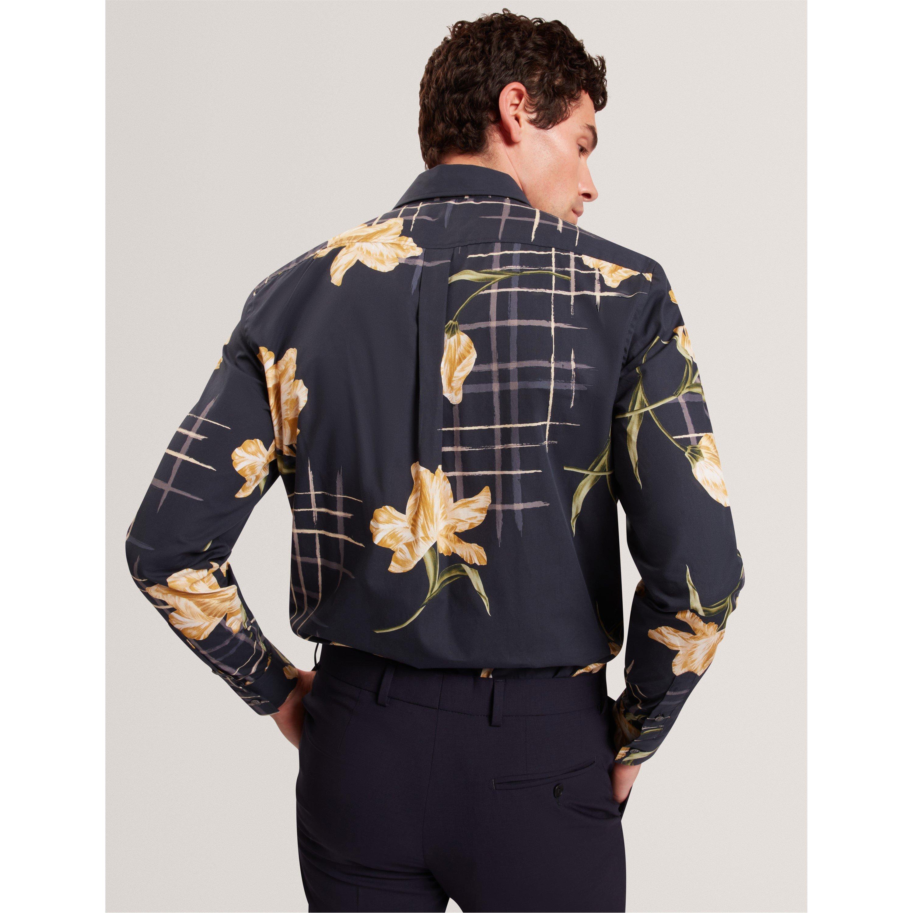 Navy - Ted Baker - Ted LS Print Shirt Sn61 - 3