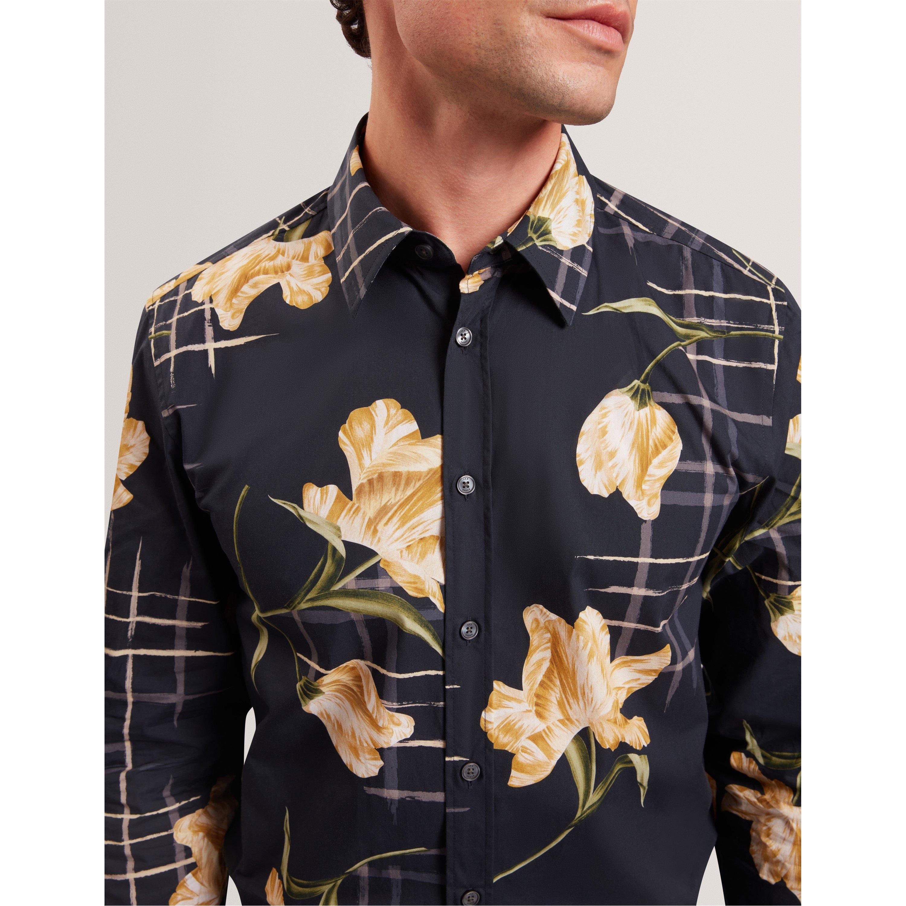Navy - Ted Baker - Ted LS Print Shirt Sn61 - 4