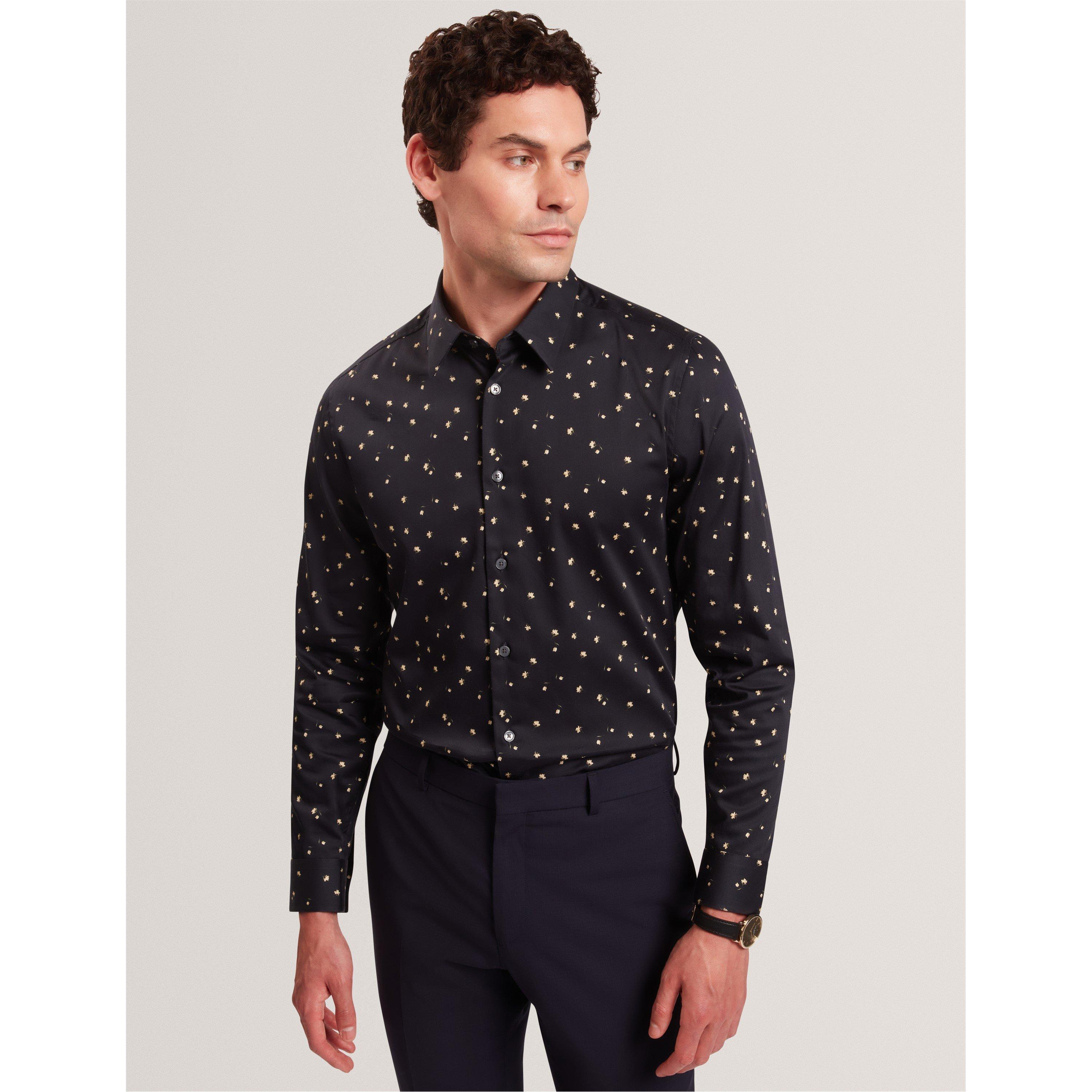 Navy - Ted Baker - Men's Long Sleeve Floral Patterned Shirt - 2
