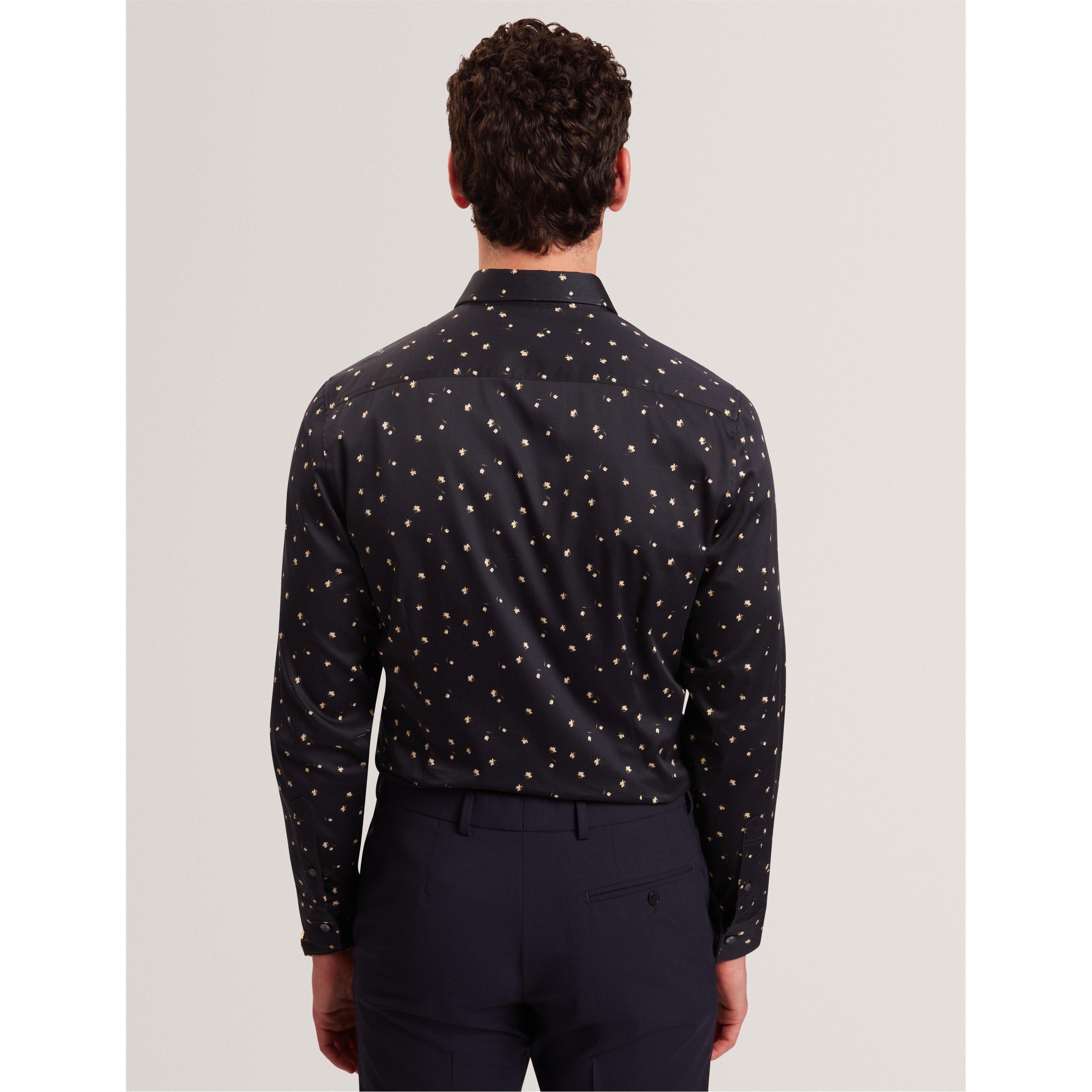 Navy - Ted Baker - Men's Long Sleeve Floral Patterned Shirt - 3