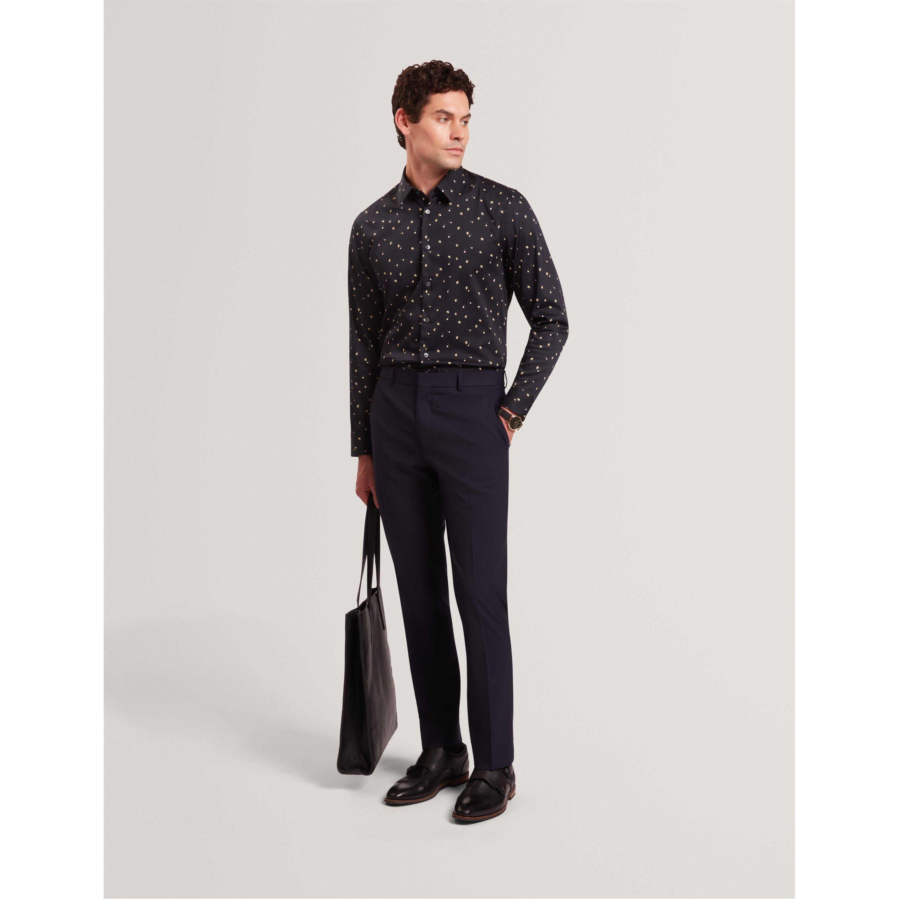 Navy - Ted Baker - Men's Long Sleeve Floral Patterned Shirt - 5