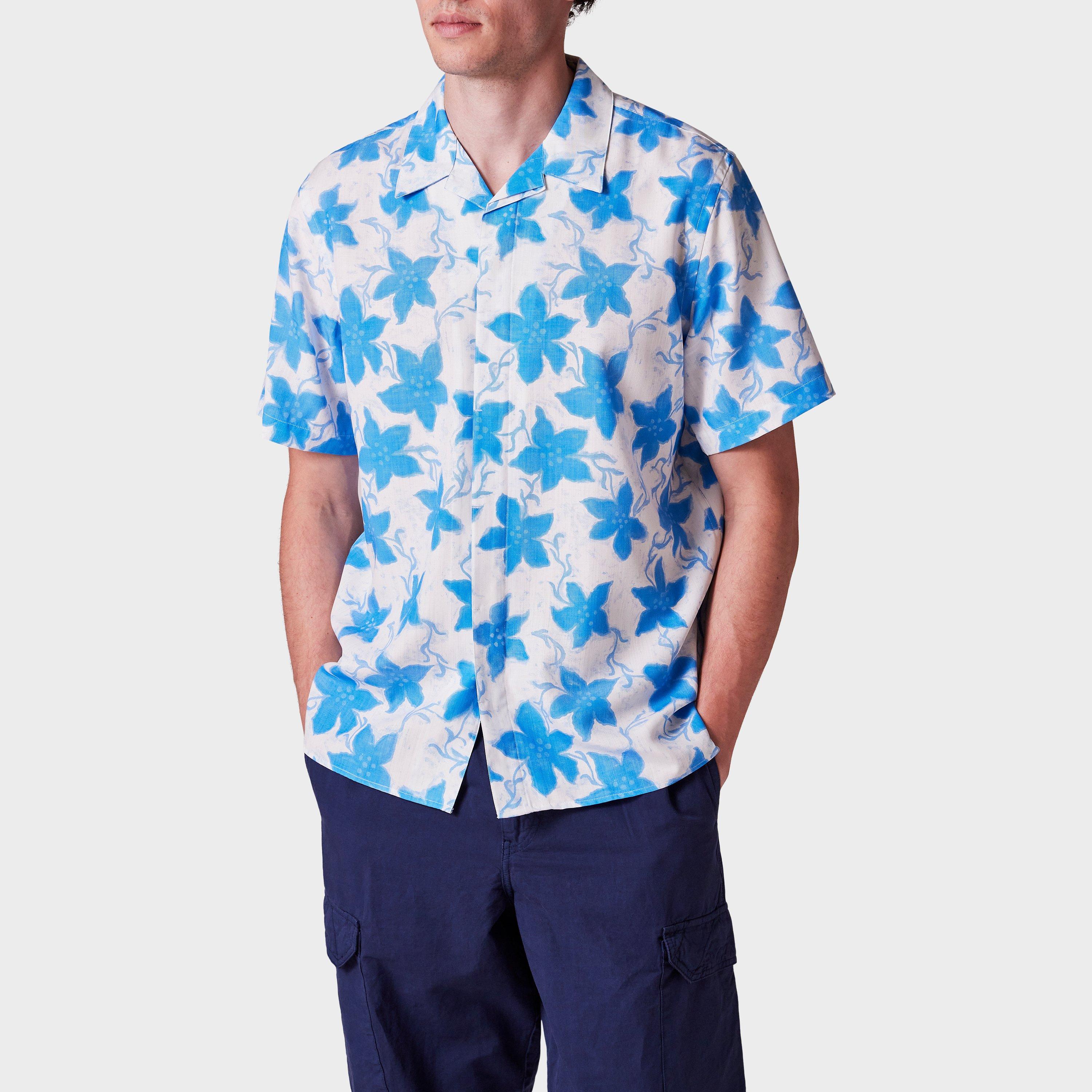 White/Blue - PS Paul Smith - Men's Floral Short-Sleeve Patterned Shirt - 3