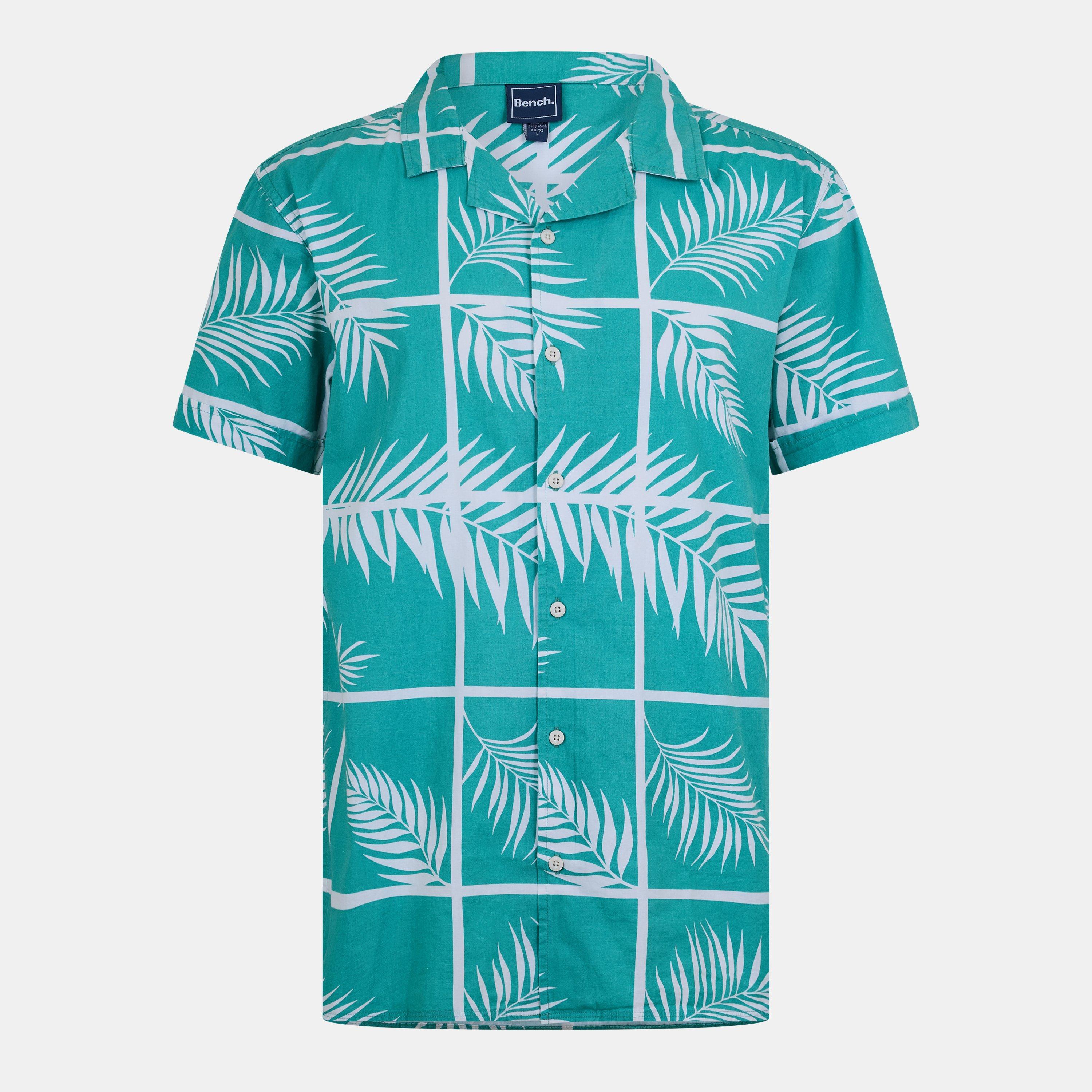 Bench Men's Rafil Short-Sleeve Patterned Shirt - Sea Green - Large